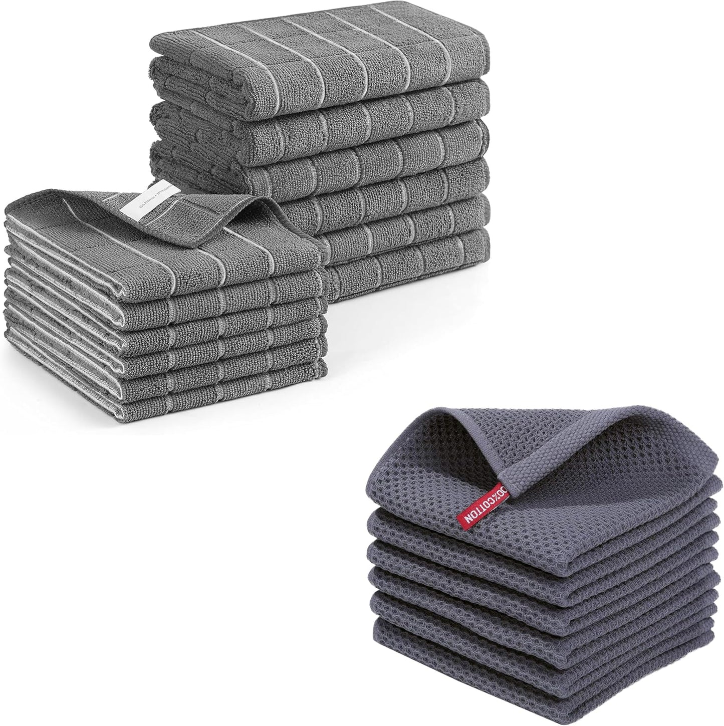 Homaxy Microfiber Kitchen Towels and Dishcloths Set 28 x 16 Inch & 12 x 12 Inch with 100% Cotton Waffle Weave Kitchen Dish Cloths 12 x 12 Inches