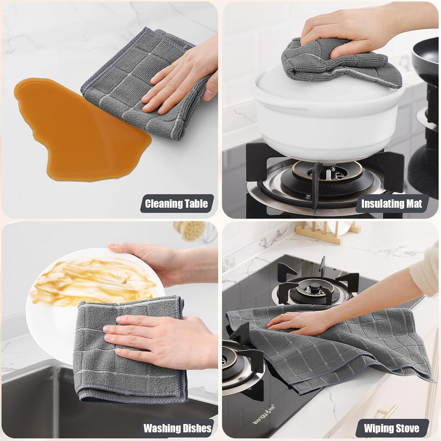 Homaxy Microfiber Kitchen Towels and Dishcloths Set 28 x 16 Inch & 12 x 12 Inch with 100% Cotton Waffle Weave Kitchen Dish Cloths 12 x 12 Inches