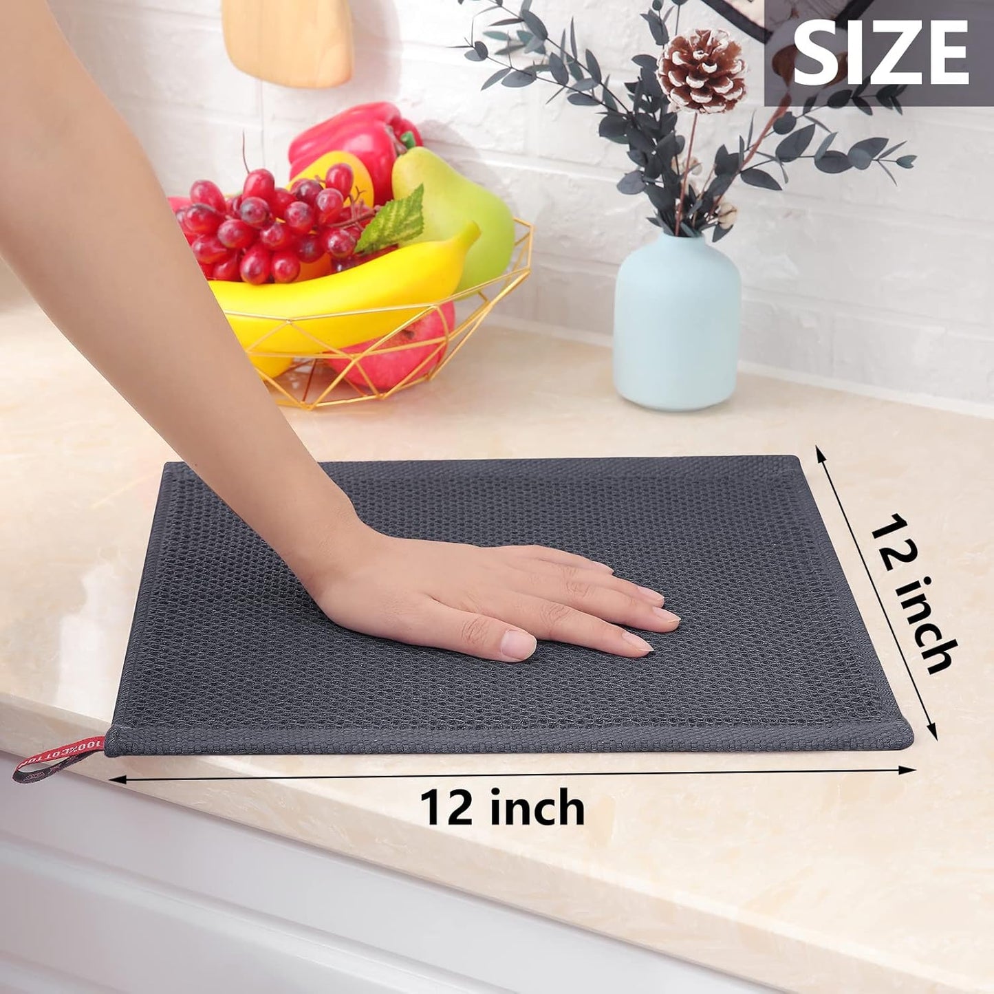 Homaxy 100% Cotton Waffle Weave Kitchen Dish Cloths (12 x 12 Inches, 6-Pack, Dark Grey), Kitchen Towels and Dishcloths Set（ 16 x 25 and 12 x 12 Inches, 8-Pack, Blue/Yellow/Red/Green）