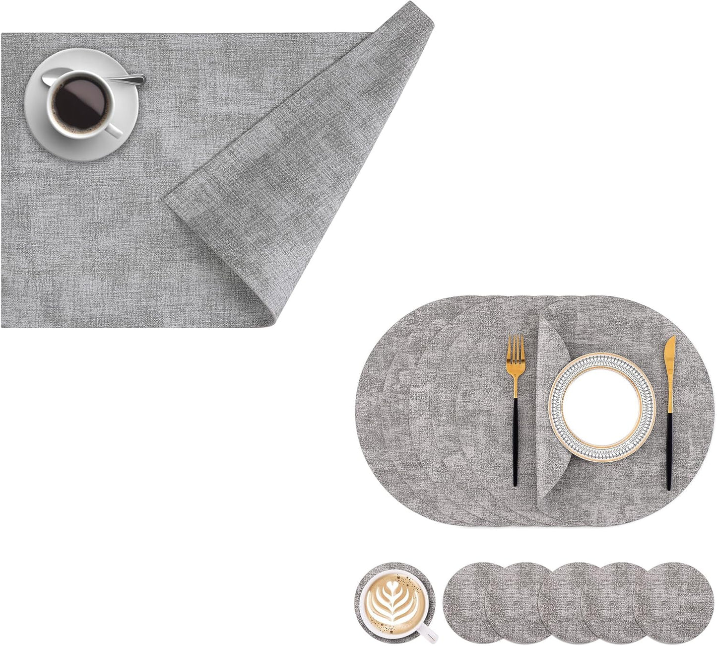 Homaxy Faux Leather Heat Resistant Placemats, 11.8" x 17" Retangle Table Mats with Diameter 13 and 3 Placemats and Coasters.93 inch