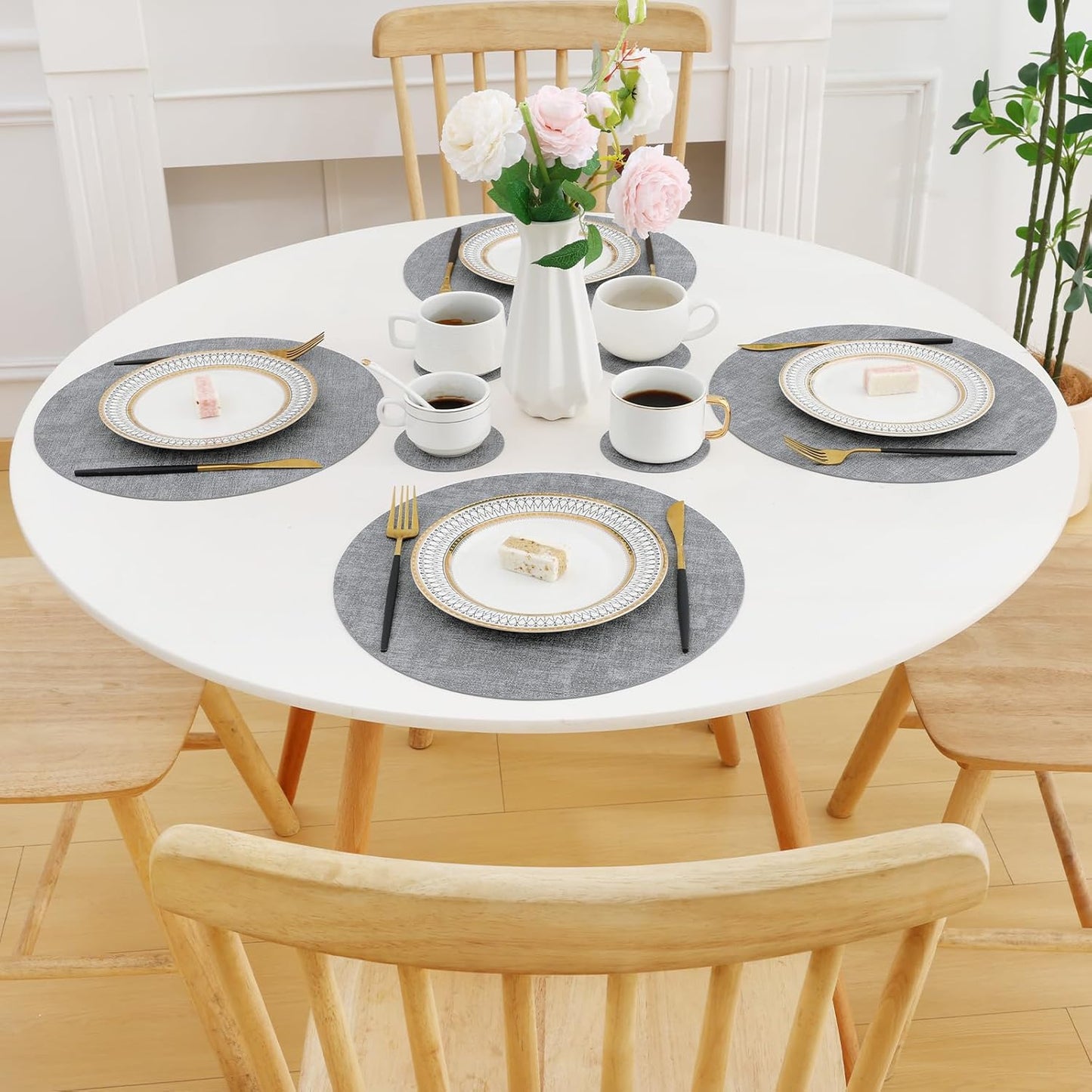 Homaxy Faux Leather Heat Resistant Placemats, 11.8" x 17" Retangle Table Mats with Diameter 13 and 3 Placemats and Coasters.93 inch