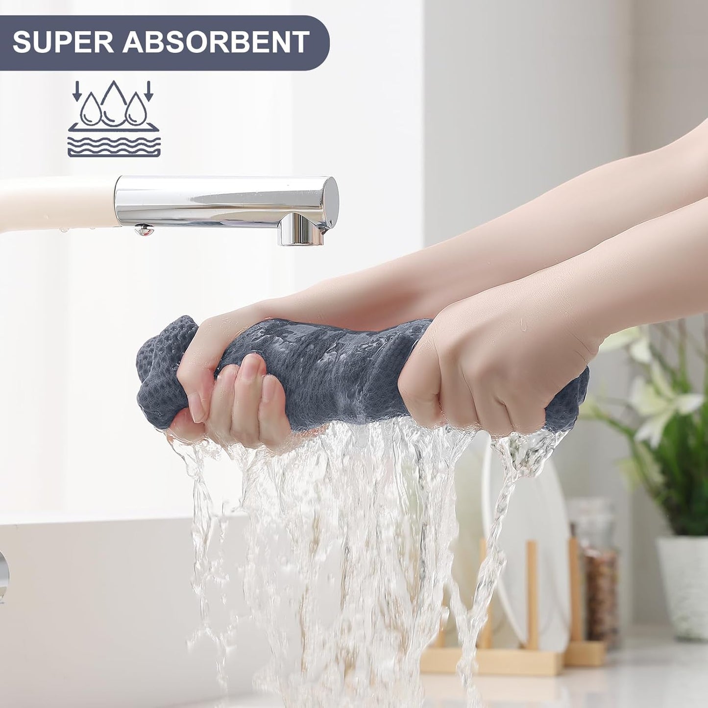 Homaxy 100% Cotton Kitchen Towels and Dishcloths Set, 12 x 12 Inches and 13 x 28 Inches, Set of 8 Bulk Kitchen Towels Set and Terry Kitchen Towels(15" x 25", 6 Pack, Dark Grey)