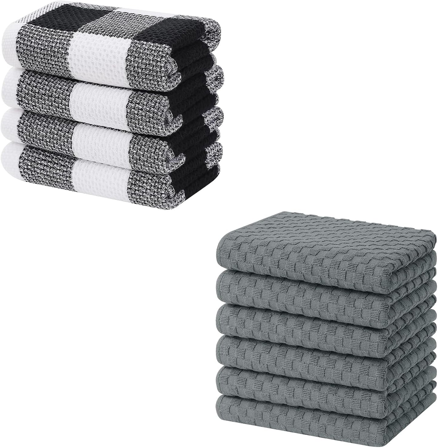 Homaxy 100% Cotton Waffle Weave Check Plaid Kitchen Towels, 13 x 28 Inches, Super Soft and Absorbent Dish Towels for Drying Dishes and Terry Kitchen Towels(15" x 25", 6 Pack, Dark Grey)
