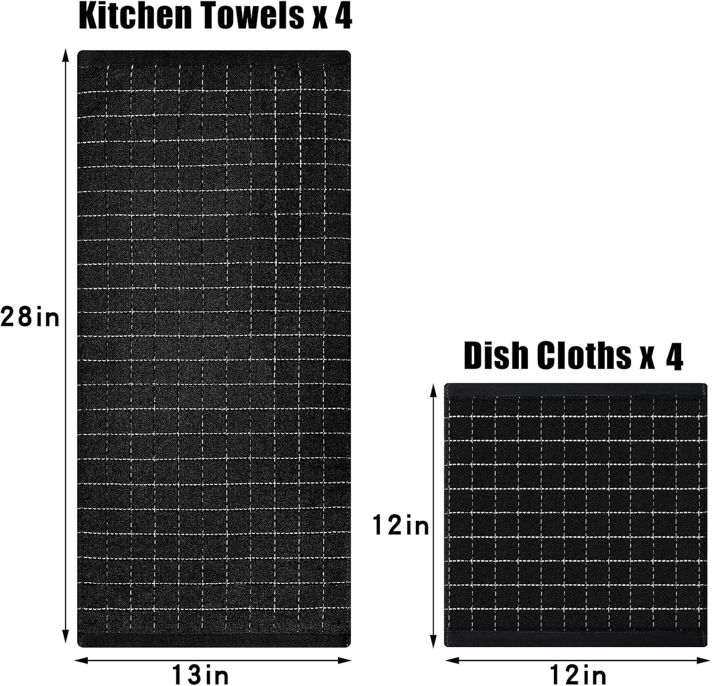 Homaxy Kitchen Towels and Dishcloths Set, 12 x 12 and 13 x 28 Inches, Set of 8 Bulk Cotton Terry Kitchen Towels Set and Terry Kitchen Towels(15" x 25", 6 Pack, Dark Grey)