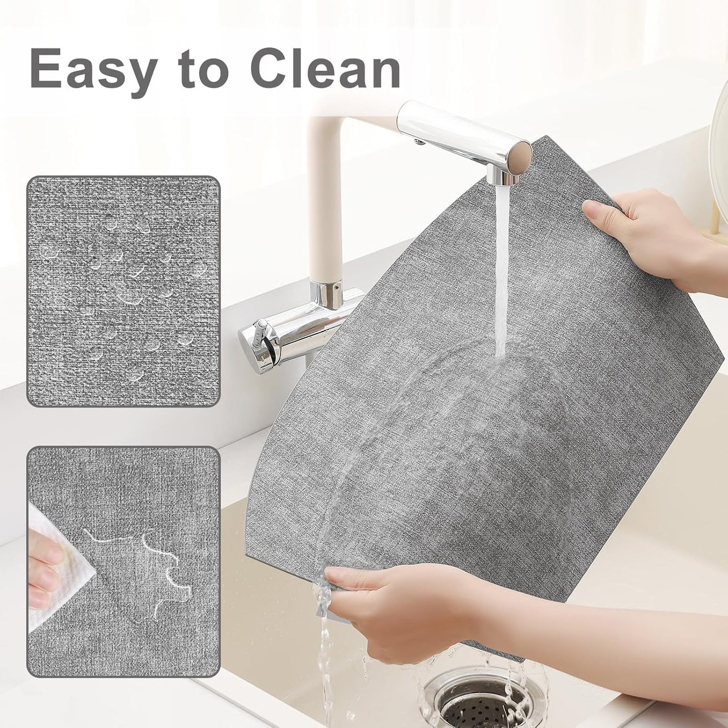 Homaxy Round Table Placemats Set of 6, Washable Wedge Shaped Faux Leather Table Mats and Terry Kitchen Towels(15" x 25", 6 Pack, Dark Grey)