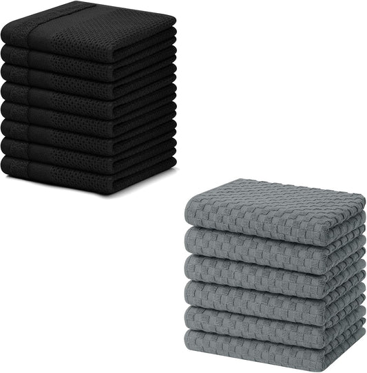 Homaxy 100% Cotton Dish Cloths, 8 Pack - 12 x 12 Inches, Waffle Weave Super Soft and Terry Kitchen Towels(15" x 25", 6 Pack, Dark Grey)