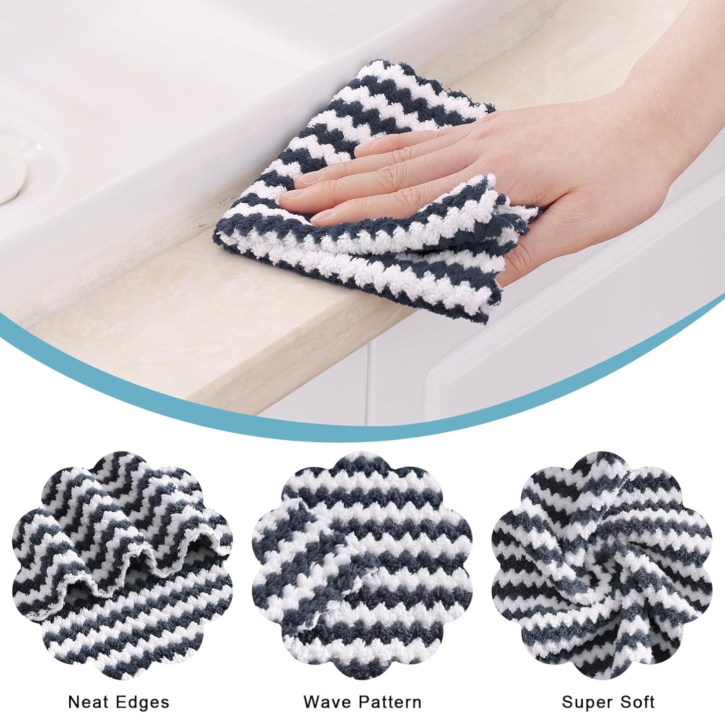 Homaxy 12 Pack Kitchen Dish Cloths(10 x 10 inches, Dark Grey), Reusable Fast Drying Microfiber Cleaning Cloth and Terry Kitchen Towels(15" x 25", 6 Pack, Dark Grey)