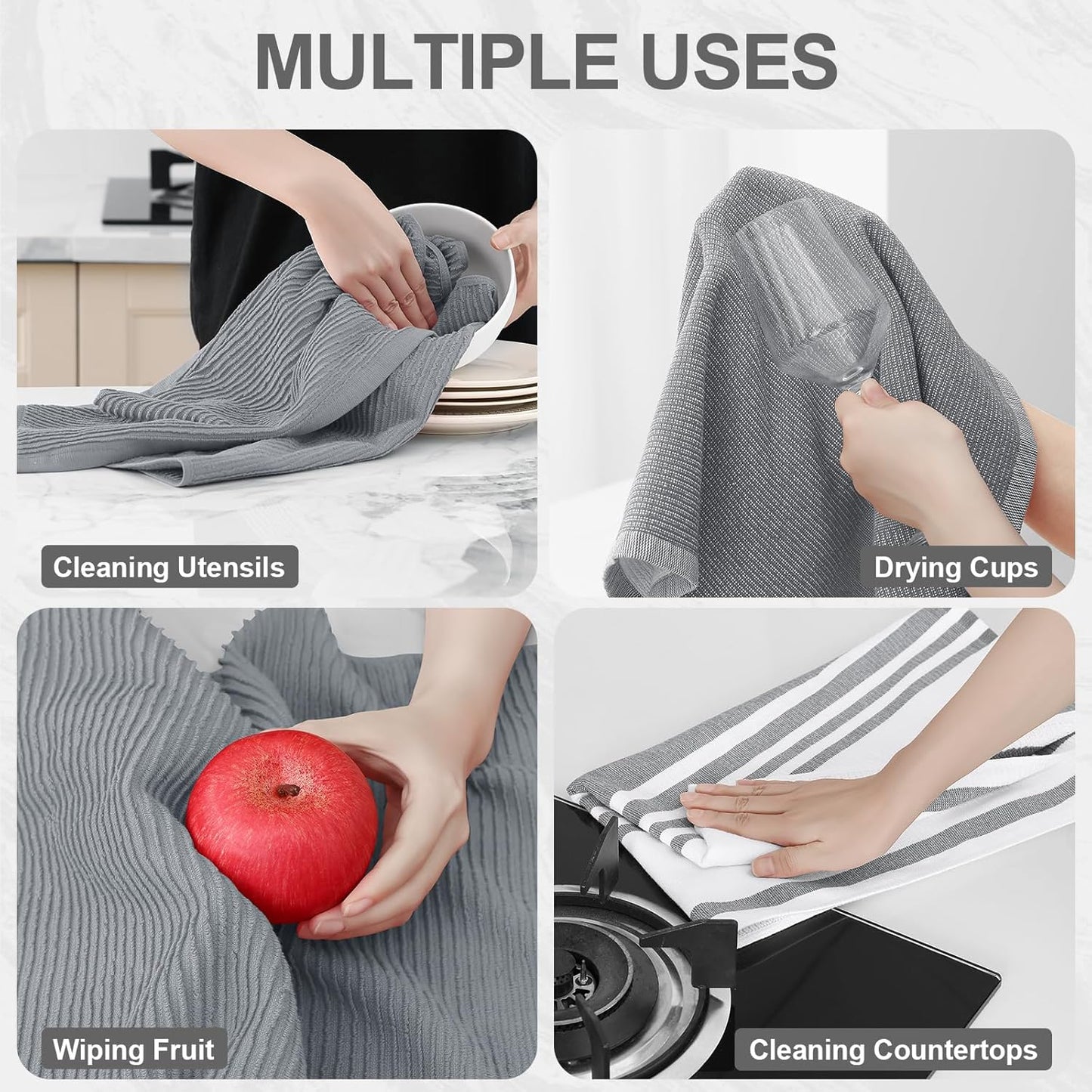 Homaxy Dishcloths Set, 12 x 12 Inches and 13 x 28 Inches, Set of 8 Bulk Kitchen Towels Set, Dark Grey and Premium Kitchen Towels(18”x 28”, 6 Pack), Grey