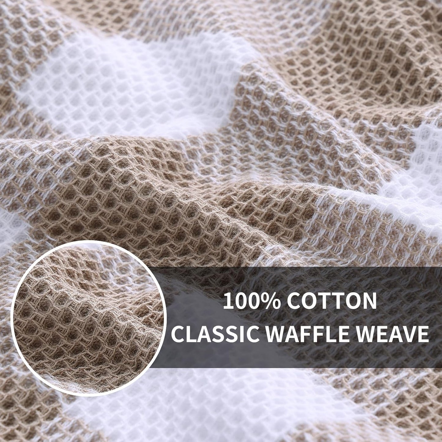Homaxy 100% Cotton Waffle Weave Check Plaid Kitchen Towels, 13 x 28 Inches, 4-Pack, White & Black and Kitchen Towels and Dishcloths Set, 12 x 12 and 13 x 28 Inches, White & Khaki