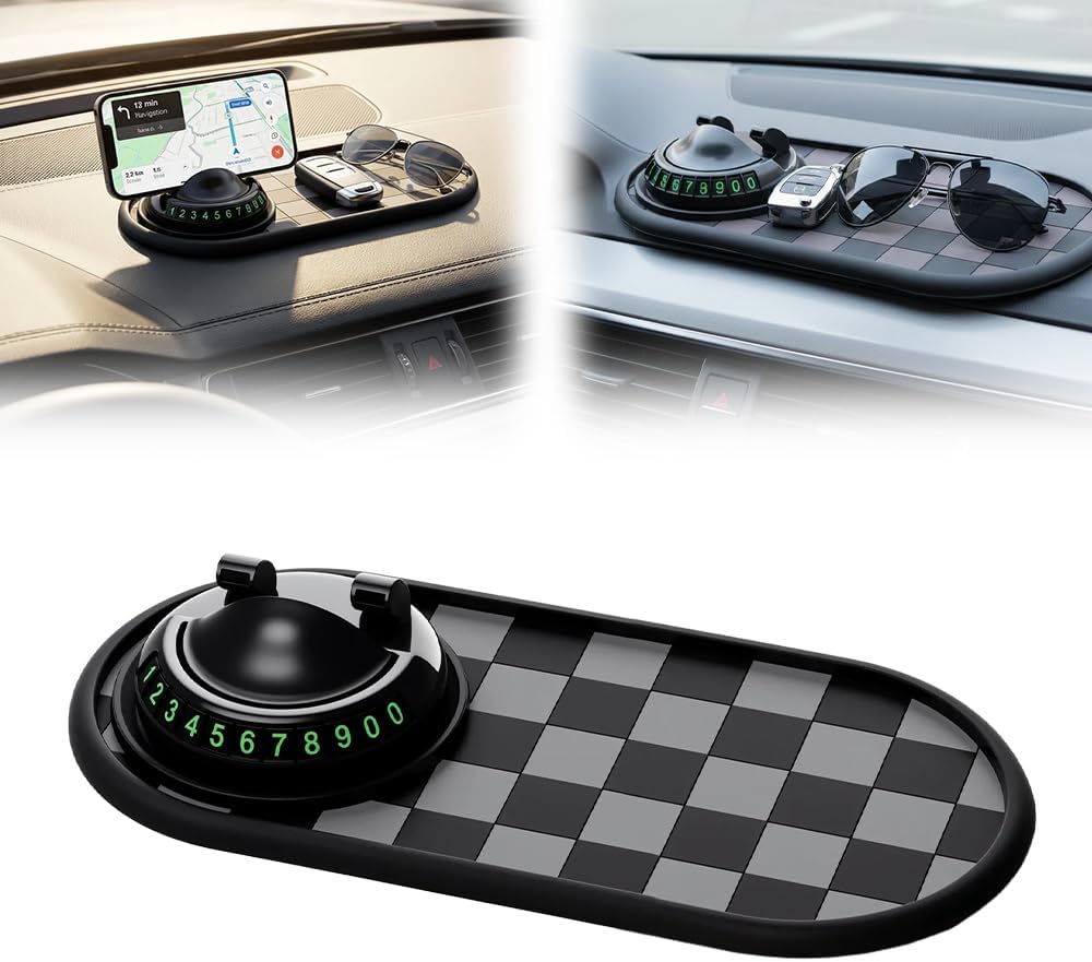 Mobile Phone Bracket Anti-Slip Mat, Multifunction Car Dashboard Mat with Temporary Parking Number, Large Universal Fit Anti-Slip Mat for Phones, Sunglasses and Keys Gadget (Style E)