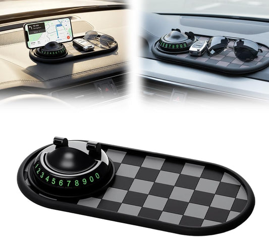 Mobile Phone Bracket Anti-Slip Mat, Multifunction Car Dashboard Mat with Temporary Parking Number, Large Universal Fit Anti-Slip Mat for Phones, Sunglasses and Keys Gadget (Style E)