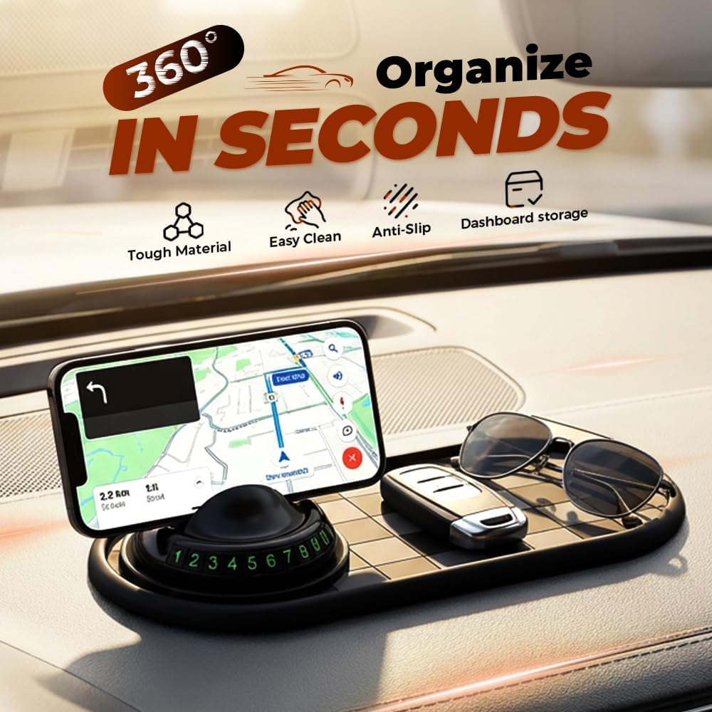 Mobile Phone Bracket Anti-Slip Mat, Multifunction Car Dashboard Mat with Temporary Parking Number, Large Universal Fit Anti-Slip Mat for Phones, Sunglasses and Keys Gadget (Style E)