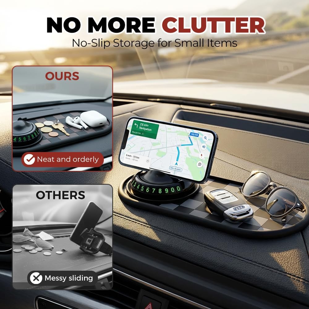 Mobile Phone Bracket Anti-Slip Mat, Multifunction Car Dashboard Mat with Temporary Parking Number, Large Universal Fit Anti-Slip Mat for Phones, Sunglasses and Keys Gadget (Style E)