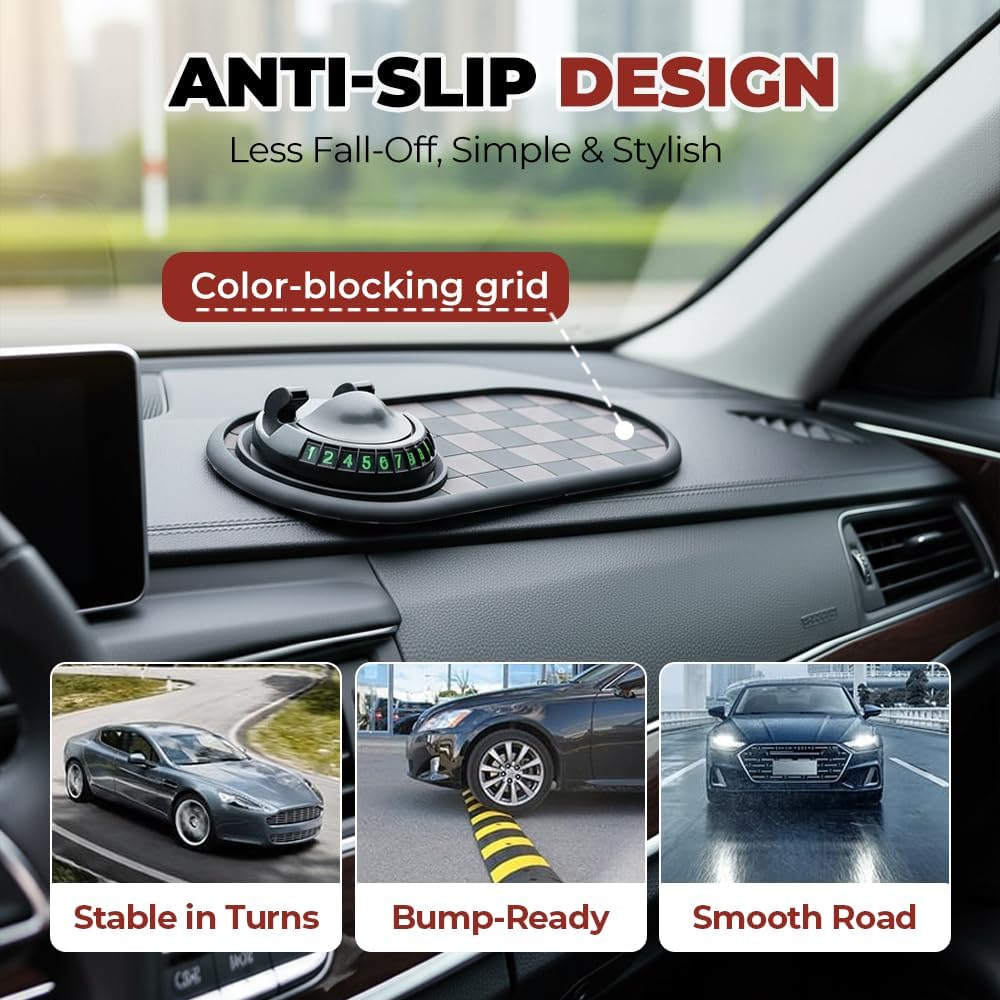 Mobile Phone Bracket Anti-Slip Mat, Multifunction Car Dashboard Mat with Temporary Parking Number, Large Universal Fit Anti-Slip Mat for Phones, Sunglasses and Keys Gadget (Style E)