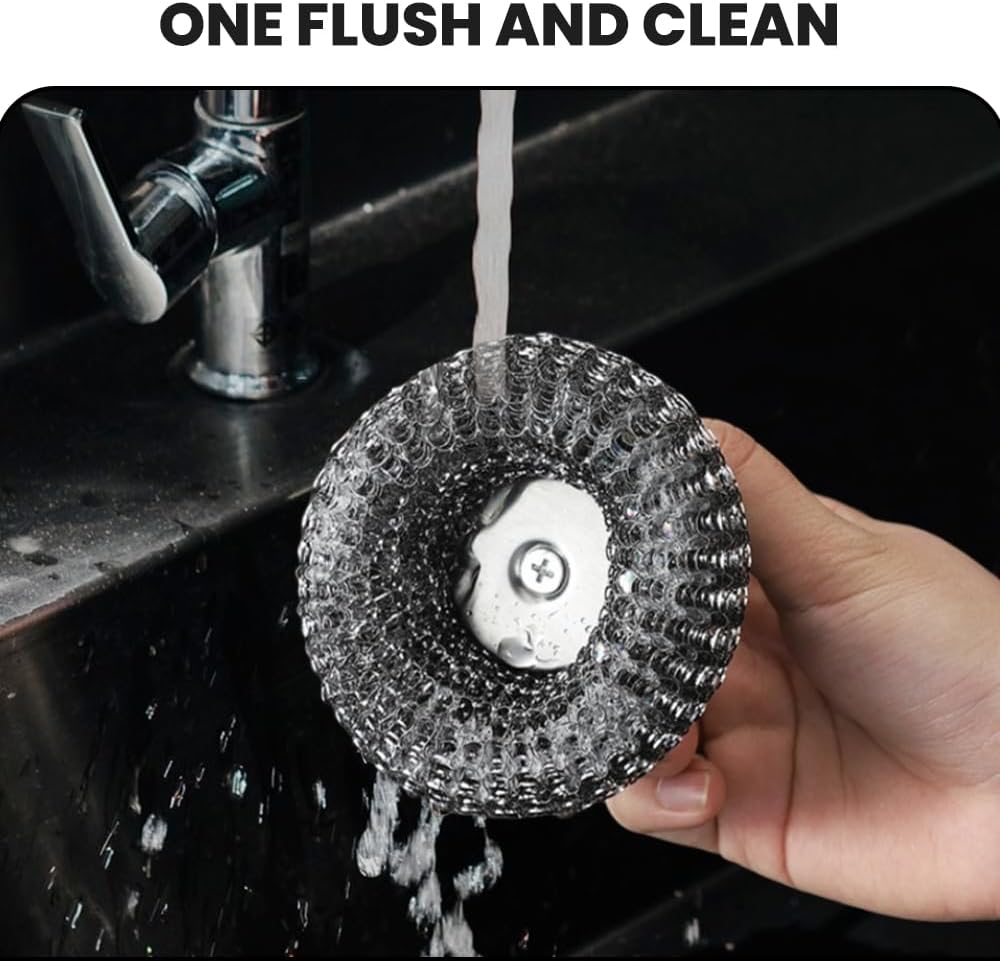 Steel Wool Scrubber with Handle, Upgrade Heavy Duty Stainless Steel Dish Scrubber for Cleaning Dishes, Iron Pots, Stoves, Kitchen Sink (2 pcs)
