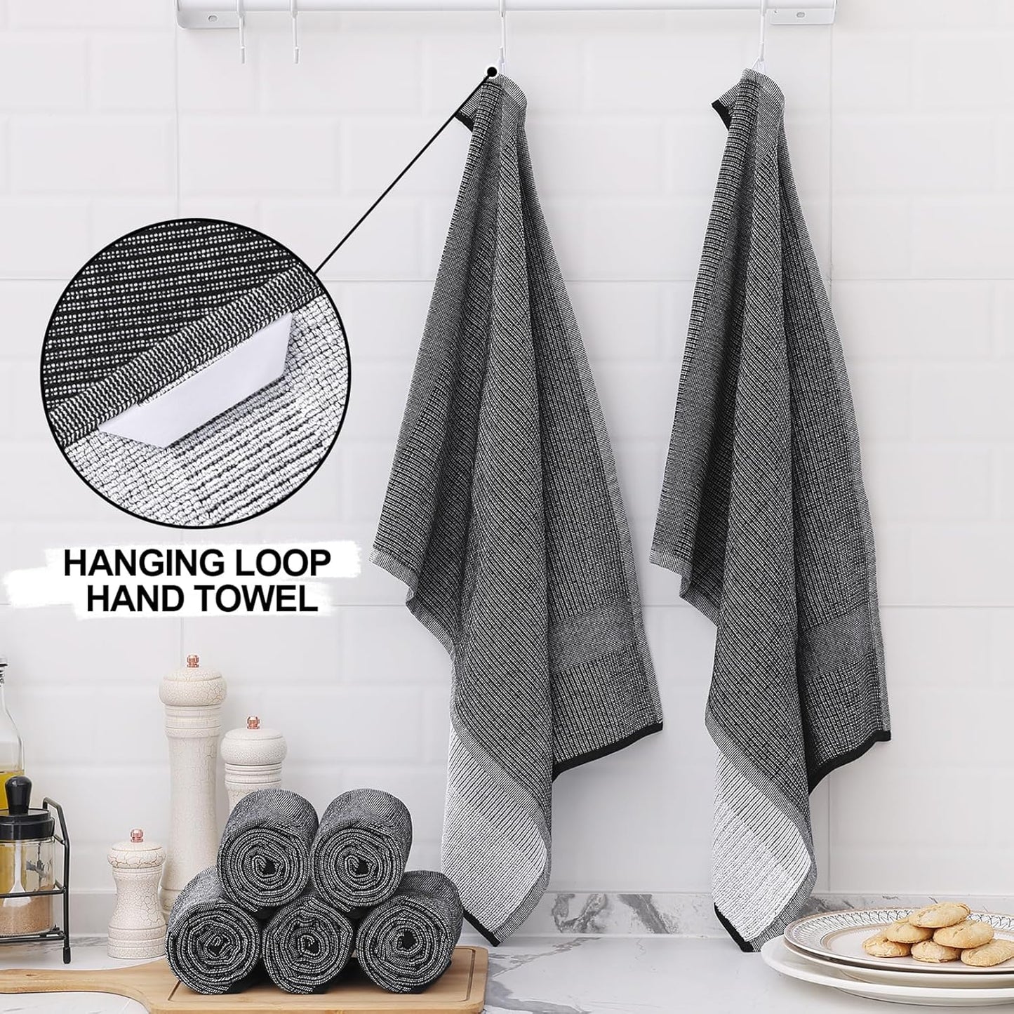 Homaxy 12 Pack Coral Velvet Wave Design Lint Free Kitchen Dish Cloths(10 x 10 inches) and Large Cotton Kitchen Hand Towels(18”x 28”, 6 Pack), Flat and Terry Dish Towels