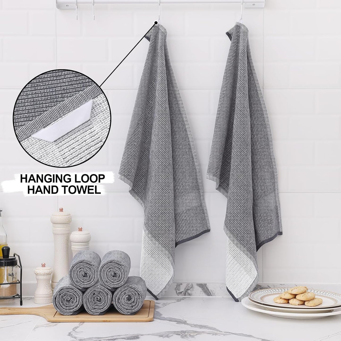 Homaxy Kitchen Towels and Dishcloths Set, 12 x 12 Inches and 18 x 28 Inches, Set of 12 Bulk Cotton Kitchen Towels Set, Ultra Soft Absorbent Dish Towels for Washing Dishes, Grey & White