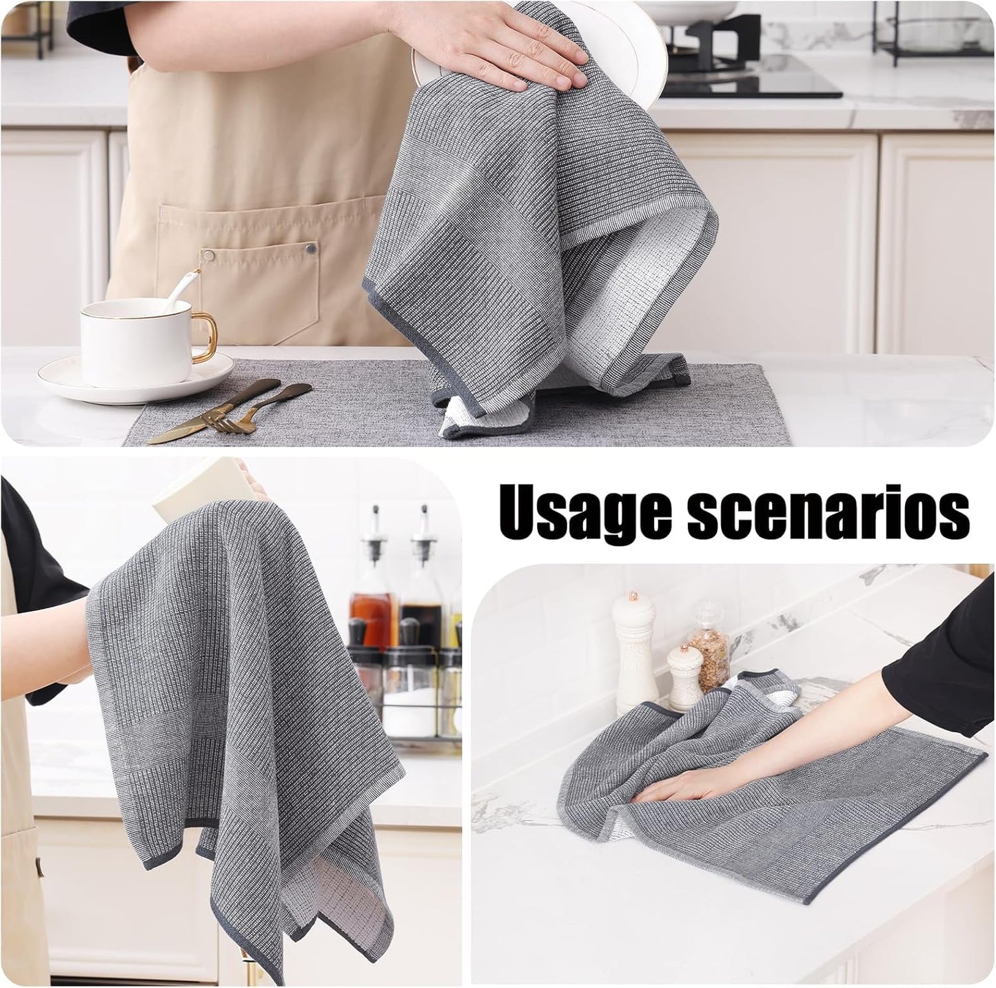 Homaxy Kitchen Towels and Dishcloths Set, 12 x 12 Inches and 18 x 28 Inches, Set of 12 Bulk Cotton Kitchen Towels Set, Ultra Soft Absorbent Dish Towels for Washing Dishes, Grey & Dark Grey