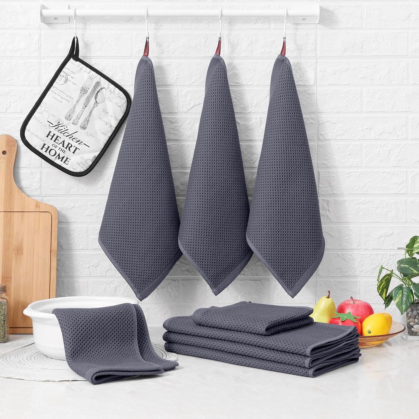 Homaxy Set of 8 Bulk Kitchen Towels Set, 12 x 12 Inches and 13 x 28 Inches, and Large Cotton Kitchen Hand Towels(18”x 28”, 6 Pack), Flat and Terry Dish Towels