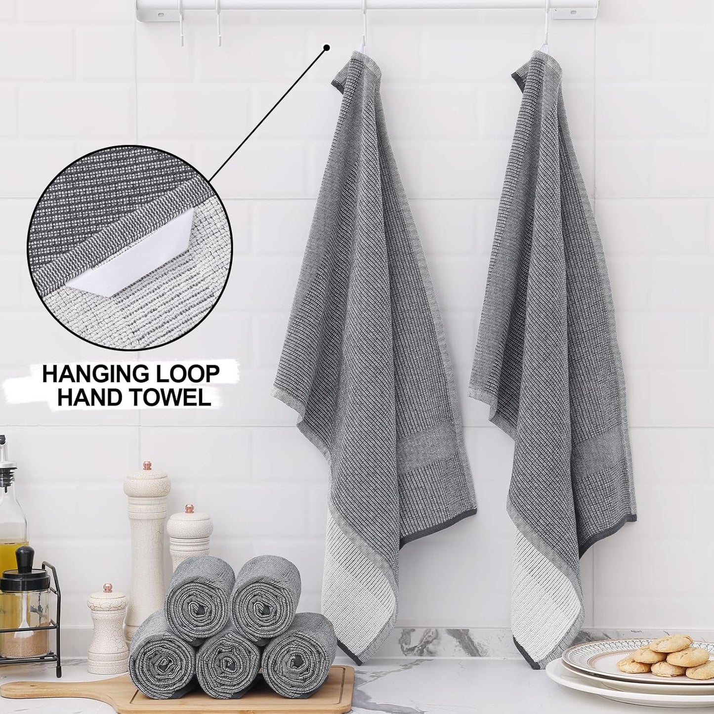 Homaxy 6-Pack Waffle Weave Kitchen Dish Cloths(12x12 Inches) and Flat and Terry Dish Towels(18”x 28”, 6 Pack), Large Cotton Kitchen Hand Towels