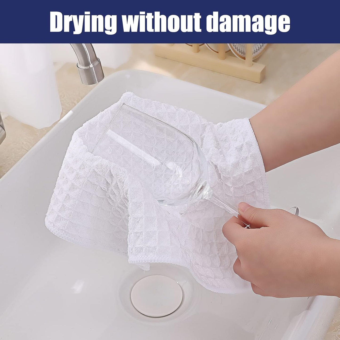 Homaxy Kitchen Towels Set, 13 x 28 inches and12 x 12 Inches, Set of 10 Bulk Cotton Kitchen Towels Set, Ultra Soft Absorbent Dish Towels for Washing Dishes, Navy Blue & White