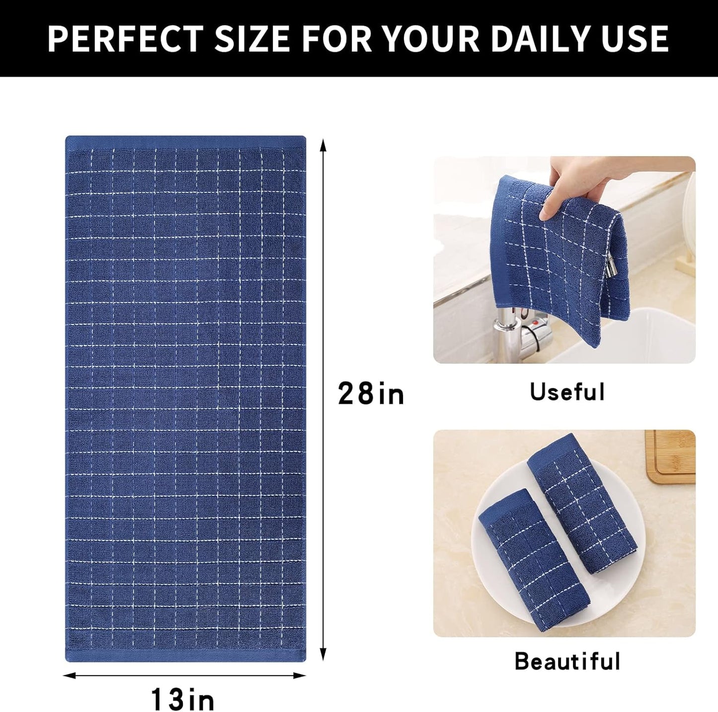 Homaxy Kitchen Towels Set, 13 x 28 inches and 12 x 12 Inches, Set of 10 Bulk Cotton Kitchen Towels Set, Ultra Soft Absorbent Dish Towels for Washing Dishes, Navy Blue