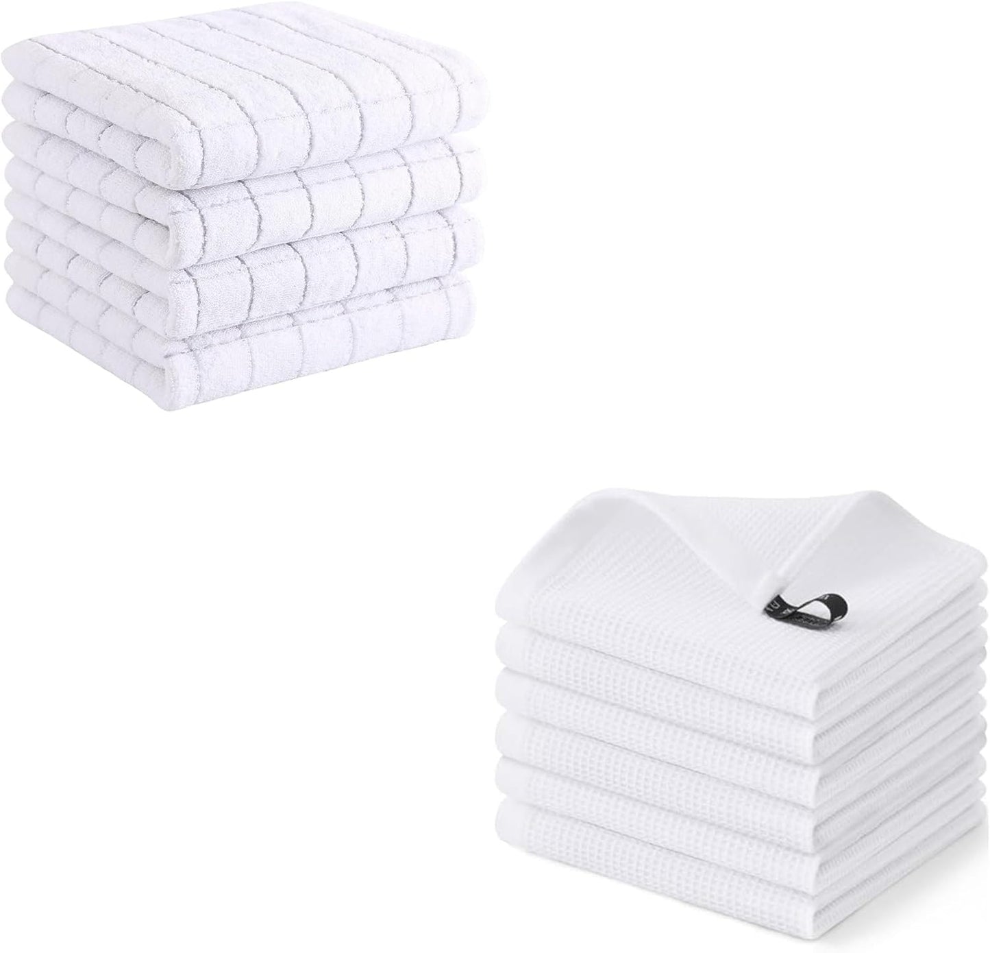 Homaxy 10-Pack Cotton Kitchen Towels Set, 12 x 12 Inches and 13 x 28 Inches, White, Ultra Soft Absorbent Dish Towels for Washing Dishes, Waffle Weave, Lint-Free, Machine Washable