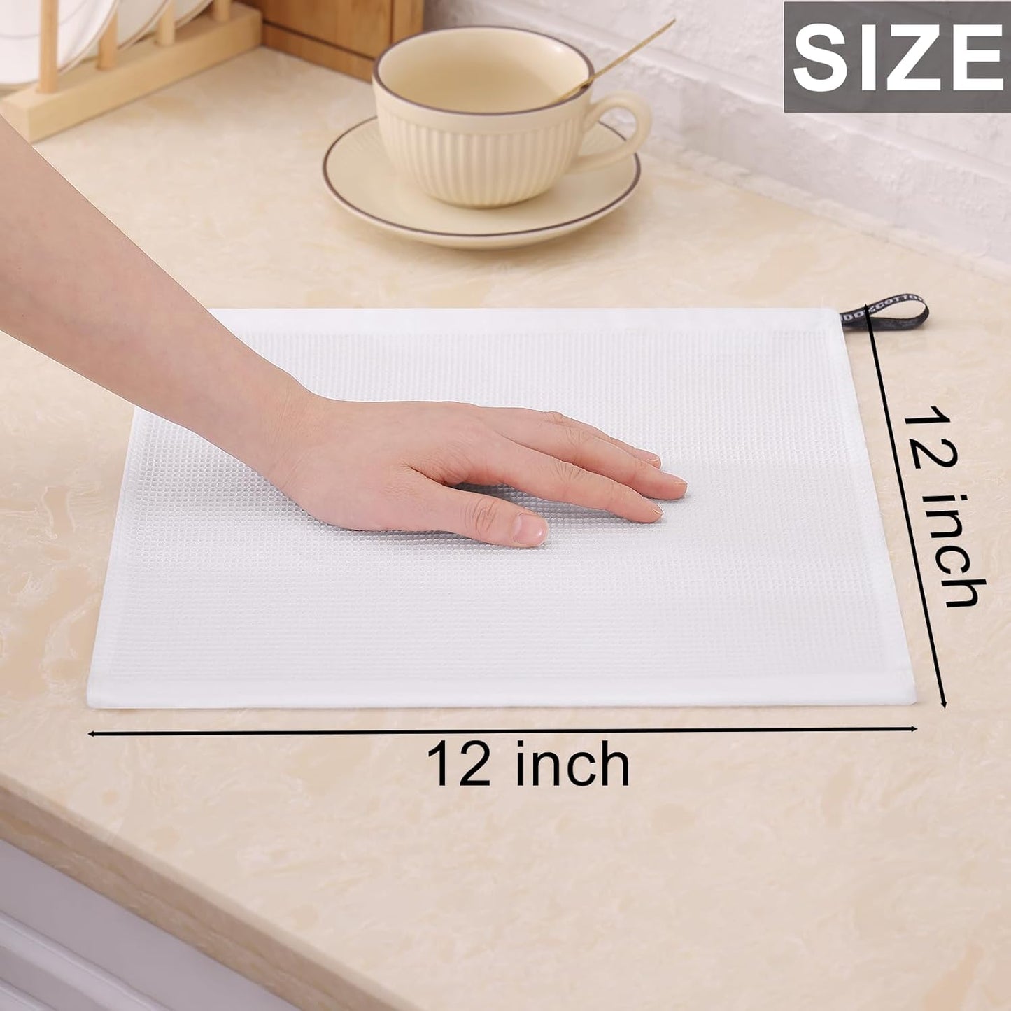 Homaxy 10-Pack Cotton Kitchen Towels Set, 12 x 12 Inches and 13 x 28 Inches, White, Ultra Soft Absorbent Dish Towels for Washing Dishes, Waffle Weave, Lint-Free, Machine Washable