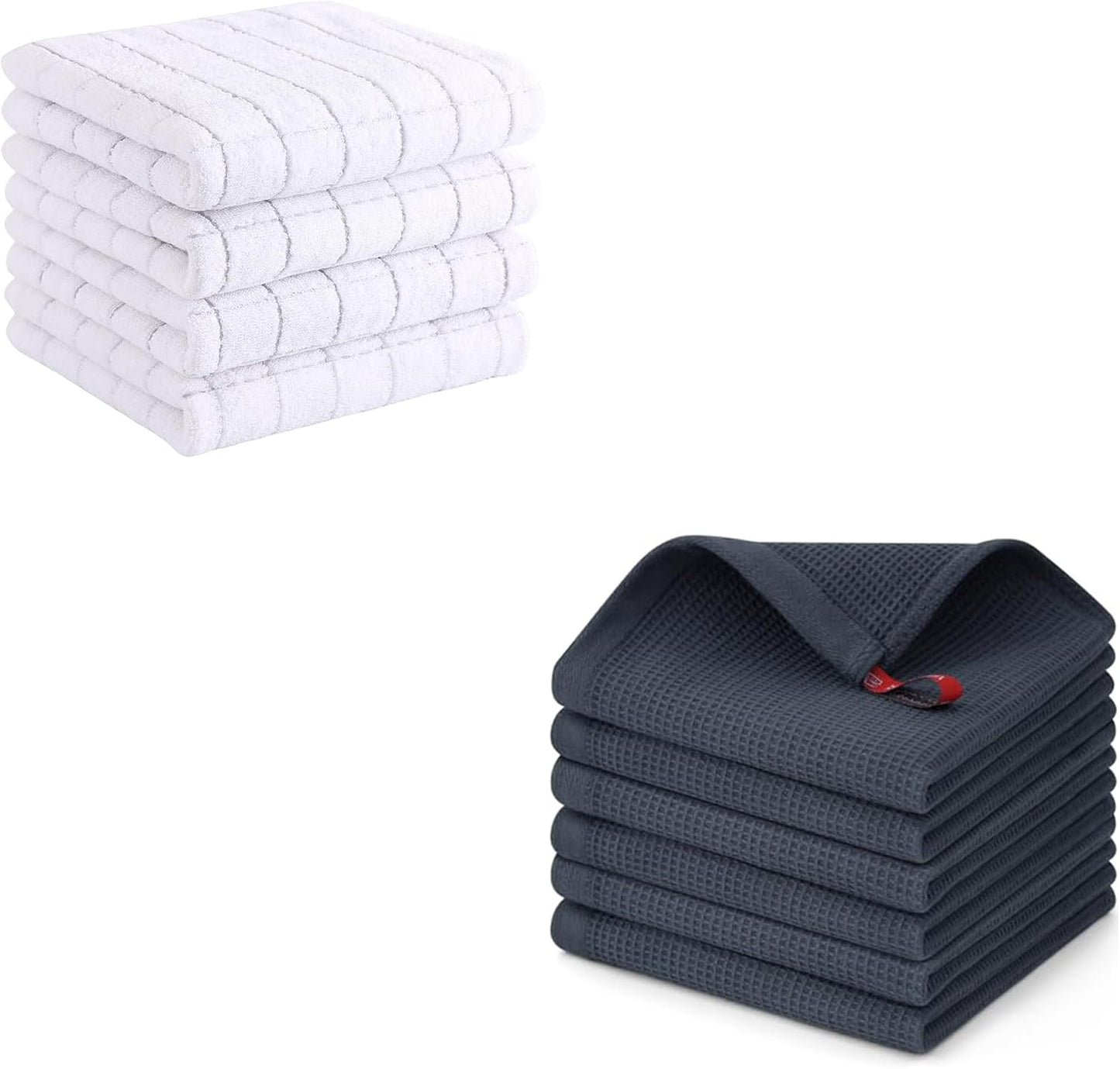 Homaxy Kitchen Towels and Dishcloths Set, 12 x 12 Inches and 13 x 28 inches, Set of 10 Bulk Cotton Kitchen Towels Set, Ultra Soft Absorbent Dish Towels for Washing Dishes, White & Dark Grey