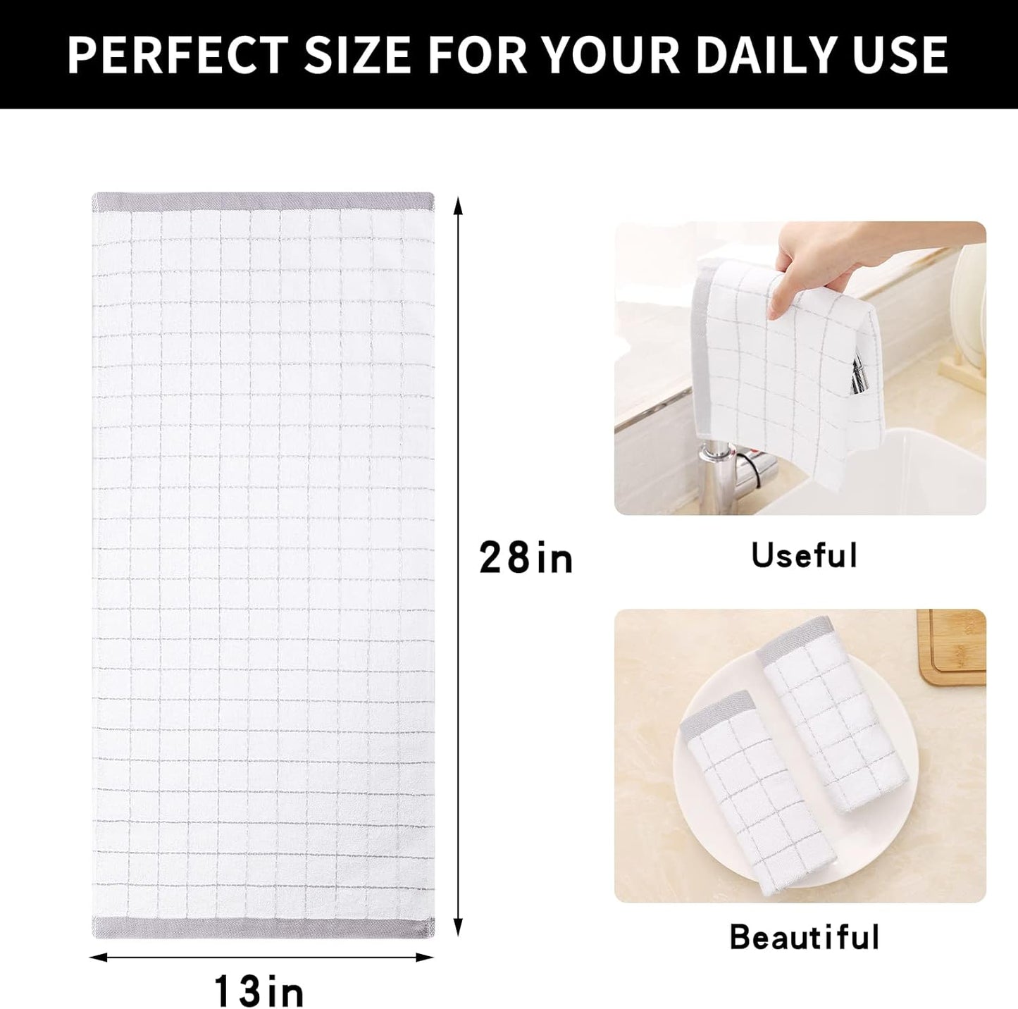 Homaxy Kitchen Towels and Dishcloths Set, 12 x 12 Inches and 13 x 28 inches, Set of 10 Bulk Cotton Kitchen Towels Set, Ultra Soft Absorbent Dish Towels for Washing Dishes, White & Dark Grey
