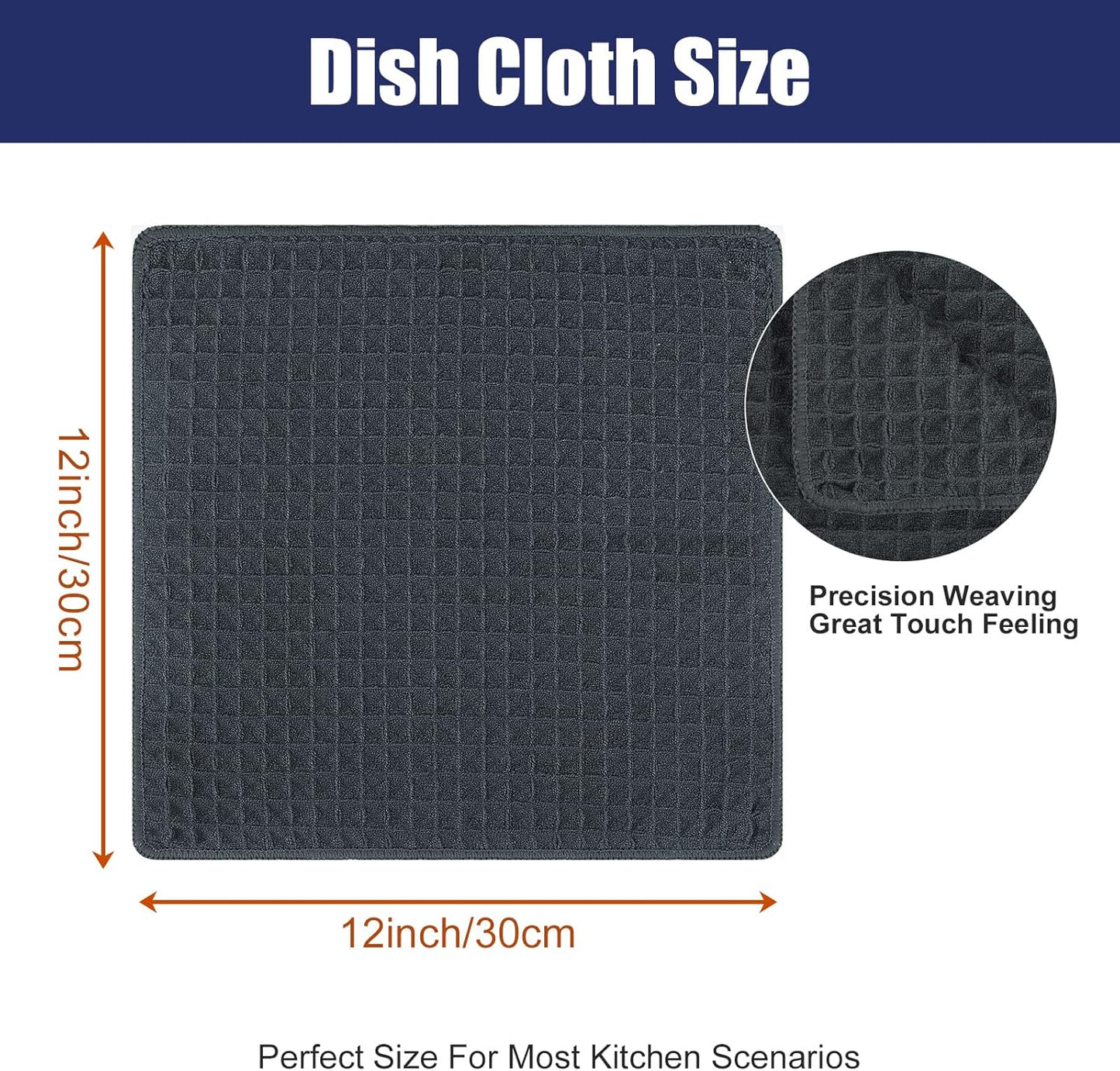 Homaxy Kitchen Towels and Dishcloths Set, 12 x 12 Inches, Set of 12 Bulk Cotton Kitchen Towels Set, Ultra Soft Absorbent Dish Towels for Washing Dishes, Dark Grey