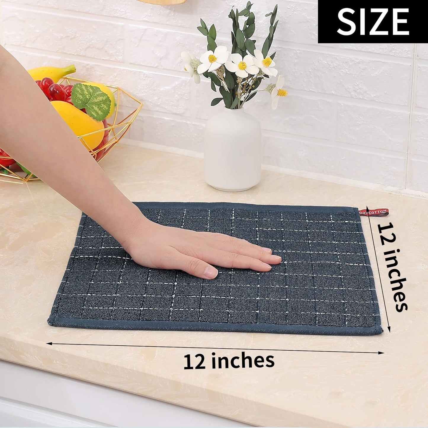 Homaxy Kitchen Towels and Dishcloths Set, 12 x 12 Inches, Set of 12 Bulk Cotton Kitchen Towels Set, Ultra Soft Absorbent Dish Towels for Washing Dishes, Dark Grey