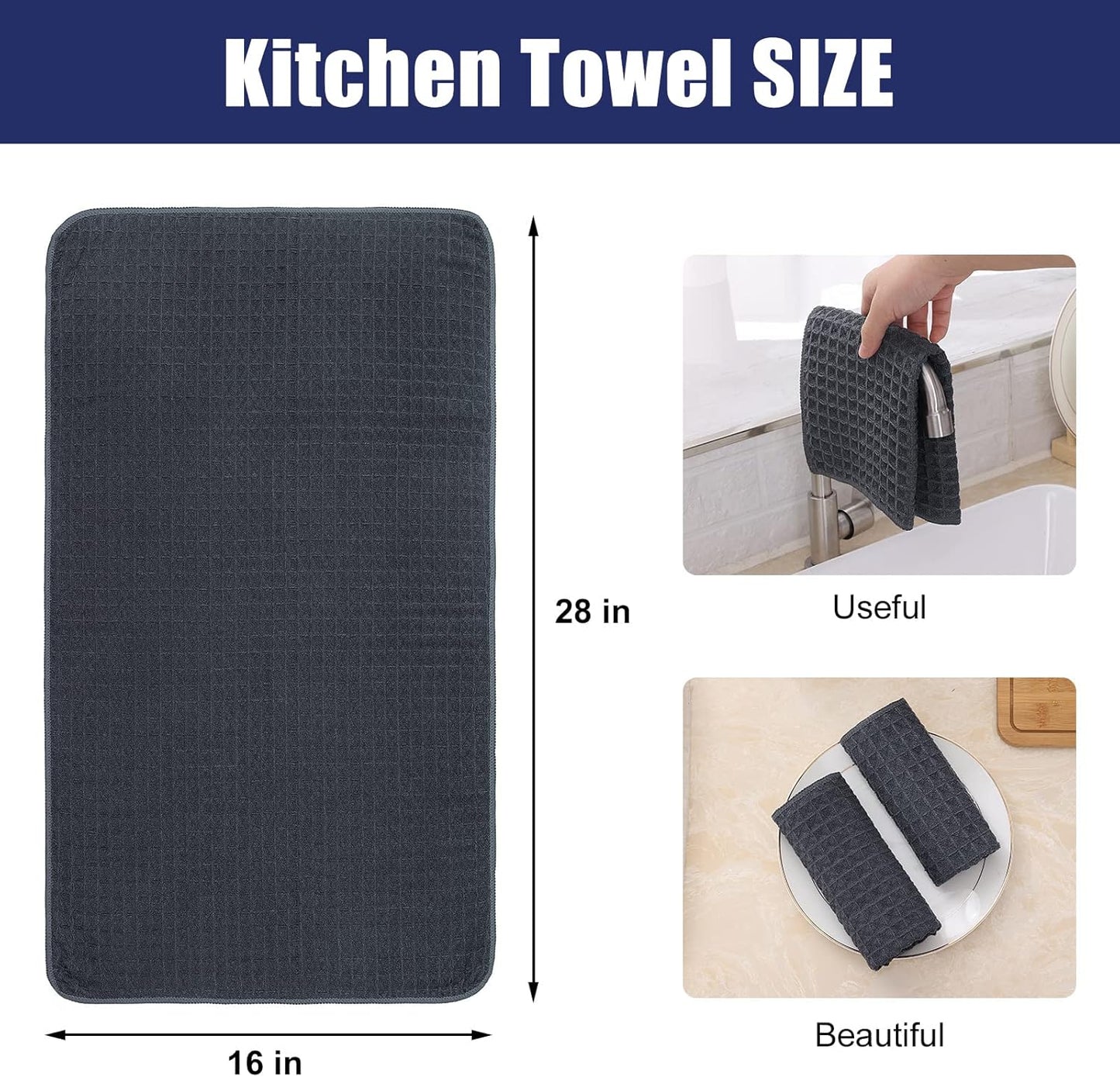 Homaxy Kitchen Towels and Dishcloths Set, 12 x 12 Inches and 16 x 28 Inches, Set of 10 Bulk Cotton Kitchen Towels Set, Ultra Soft Absorbent Dish Towels for Washing Dishes, Dark Grey