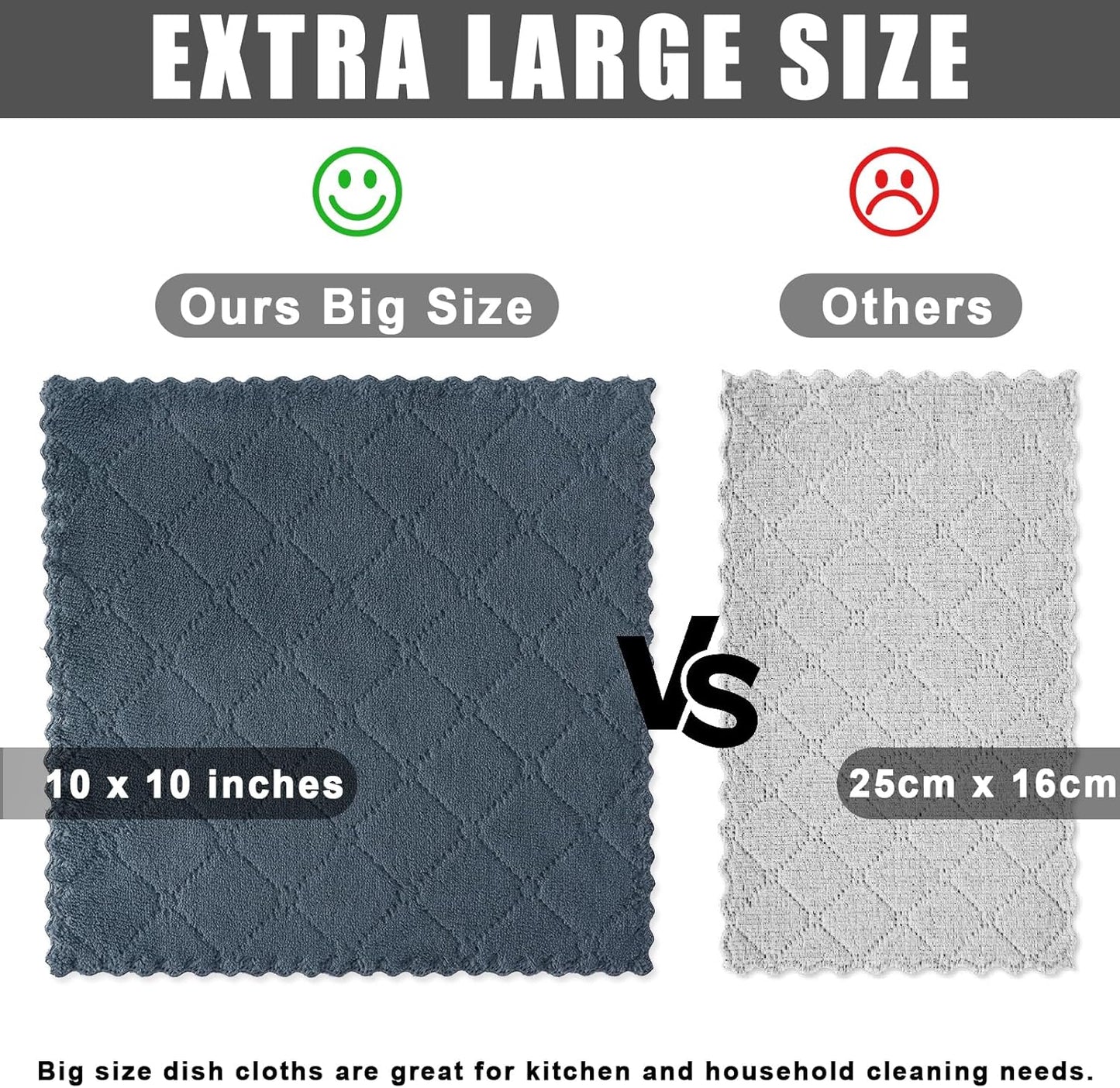 Homaxy Kitchen Towels 16 Pack, 100% Cotton Terry Checkered Black, 13 x 28 inches & 12 Pack Coral Velvet Dish Towels 10 x 10 Inches, Dark Grey
