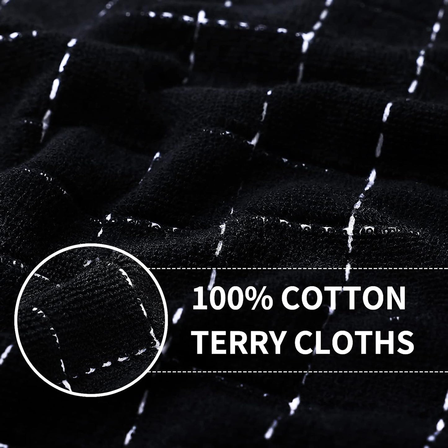 Homaxy 100% Cotton Terry Kitchen Towels(Black, 13 x 28 inches,4 Pack) and Wavy Coral Velvet Kitchen Dish Cloths(Dark Grey, 10 x 20 inches, 12 Pack),Soft and Super Absorbent Dish Towels