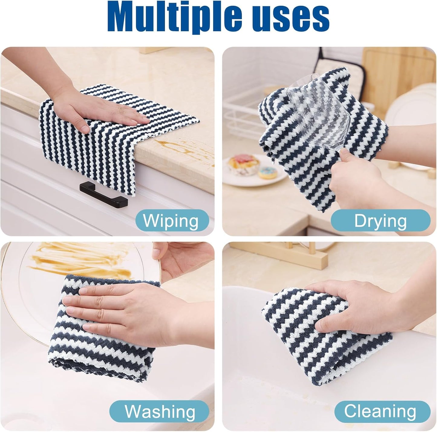 Homaxy 100% Cotton Kitchen Dish Cloths(12x12 Inches, 6 Pack) and Coral Velvet Kitchen Dish Cloths(10 x 10 inch,12 Pack), Reusable Fast Drying Microfiber Cleaning Cloth, Dark Grey