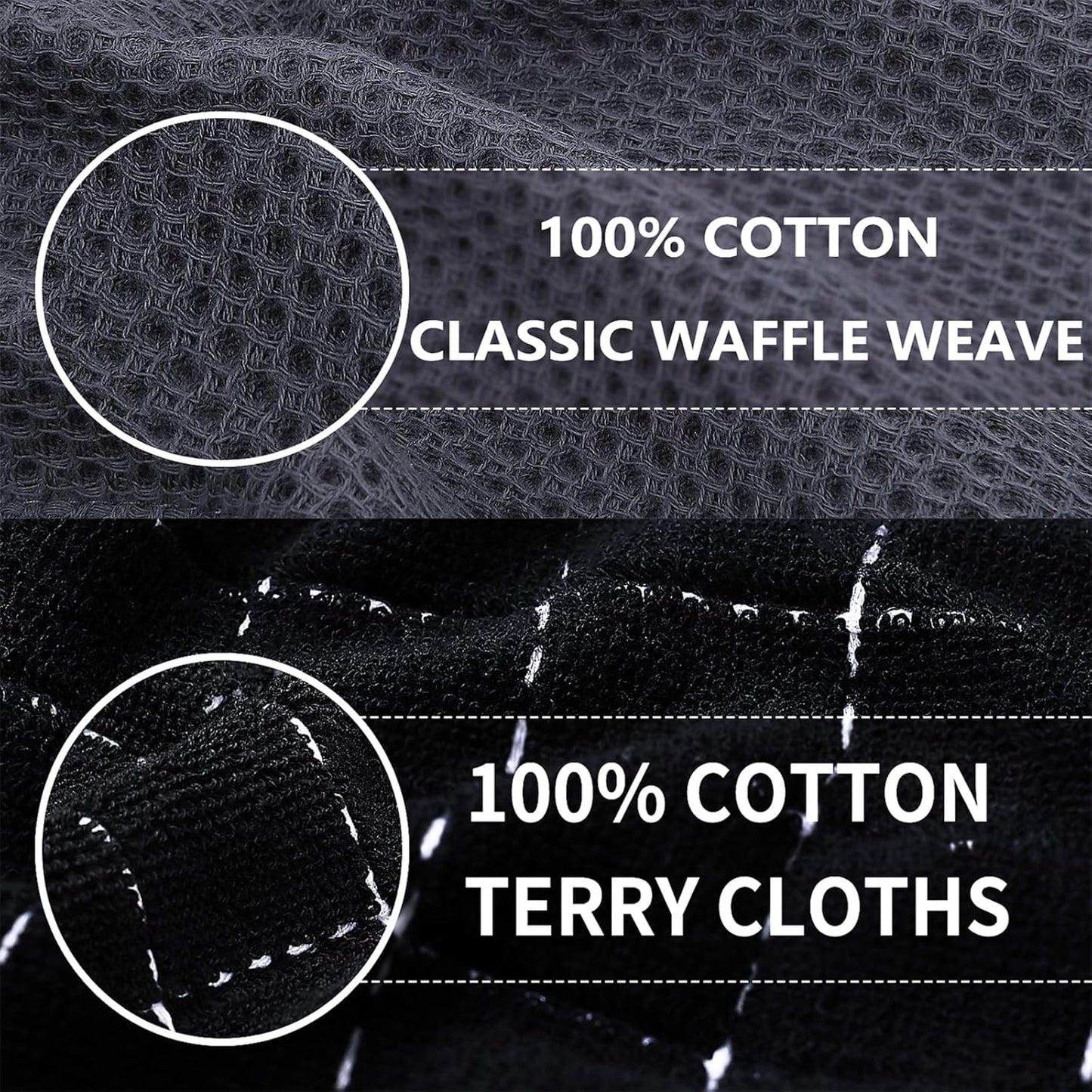 Homaxy 100% Cotton Kitchen Towels and Dishcloths Set(Dark Grey, 8-Pack) and Terry Kitchen Towels(Black, 13 x 28 inches, 4 Pack), Checkered Designed, Ultra Soft Absorbent Dish Towels