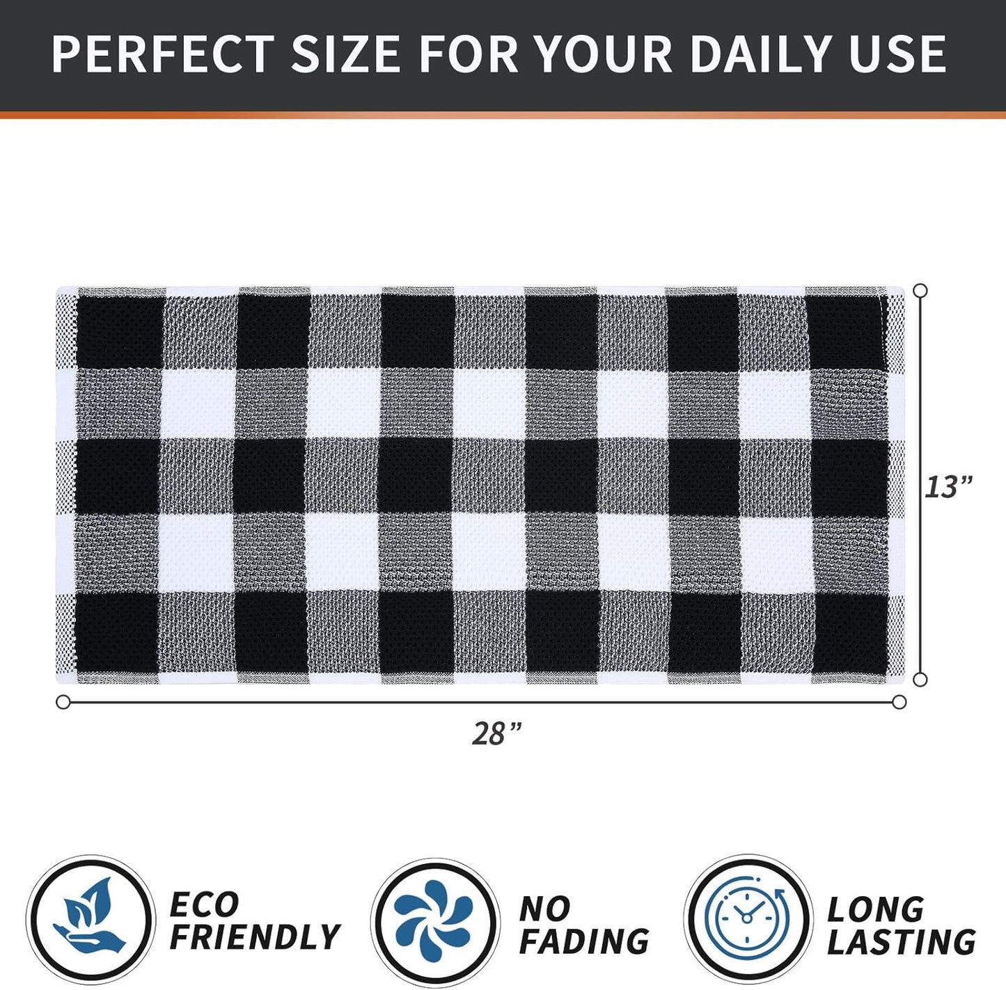 Homaxy 100% Cotton Terry Kitchen Towels and Check Kitchen Towels, 13 x 28 Inches, Set of 8 Super Soft and Absorbent Dish Towels, Black and White & Black