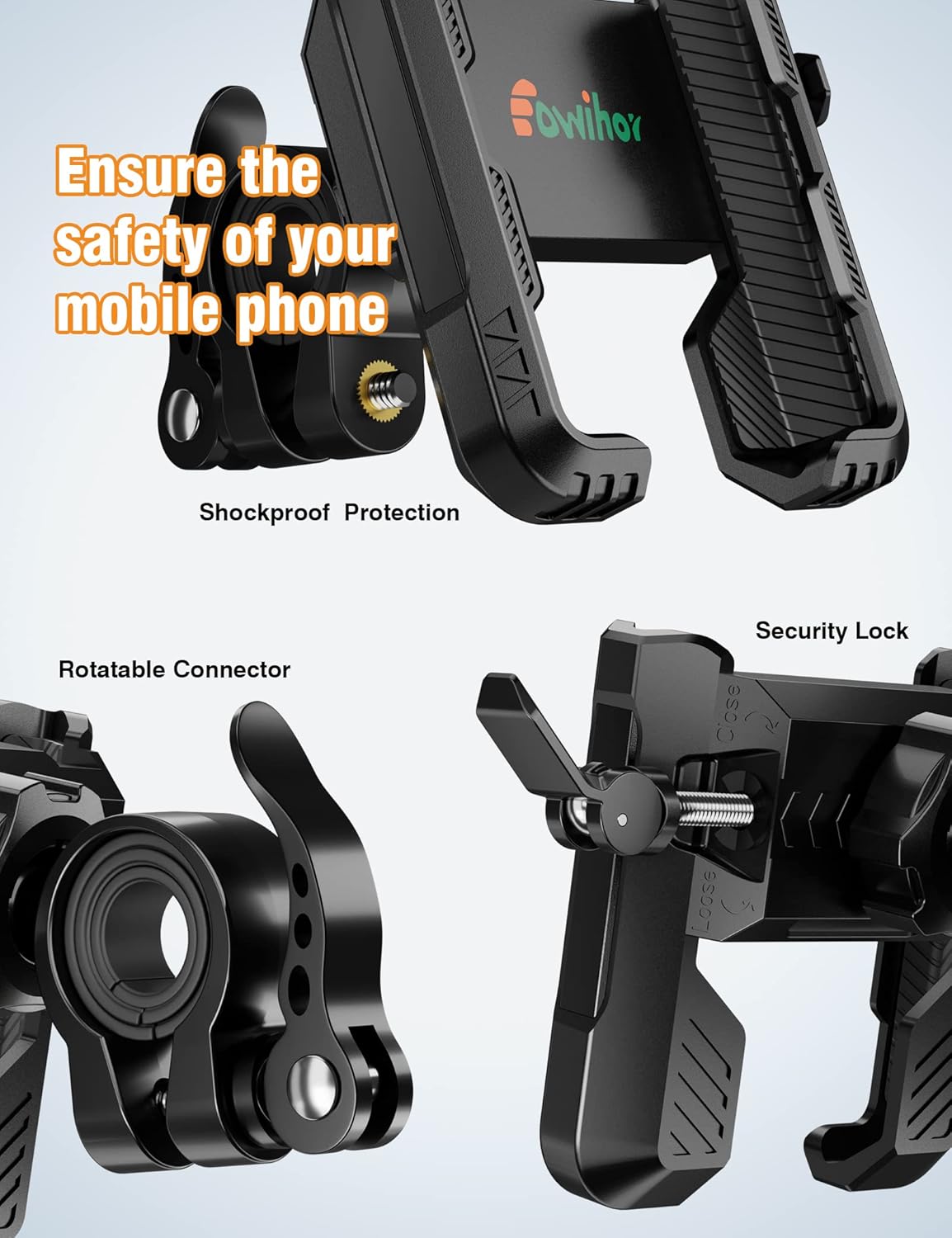 Bike Phone Mount for Electric, Mountain, Scooter, and Dirt Bikes -360°rotatable Bike Phone Holder- Bike Phone Holder Suitable for Smartphones from 4.0-7.0 inches.