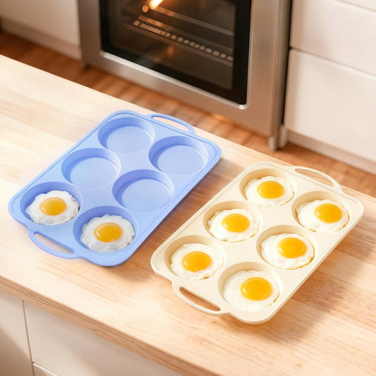 Silicone Egg Pan Oven: 2 Packs 4 Inch Silicone Pancake Pan 6 Cup with Handles - Nonstick Egg Griddle Mold for Baking Eggwich Breakfast Sandwiches Burgers - for Family Office-worker Homemade
