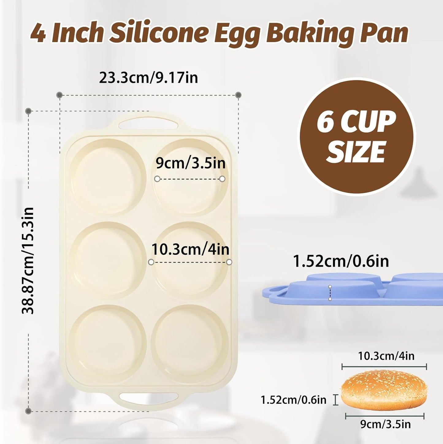 Silicone Egg Pan Oven: 2 Packs 4 Inch Silicone Pancake Pan 6 Cup with Handles - Nonstick Egg Griddle Mold for Baking Eggwich Breakfast Sandwiches Burgers - for Family Office-worker Homemade