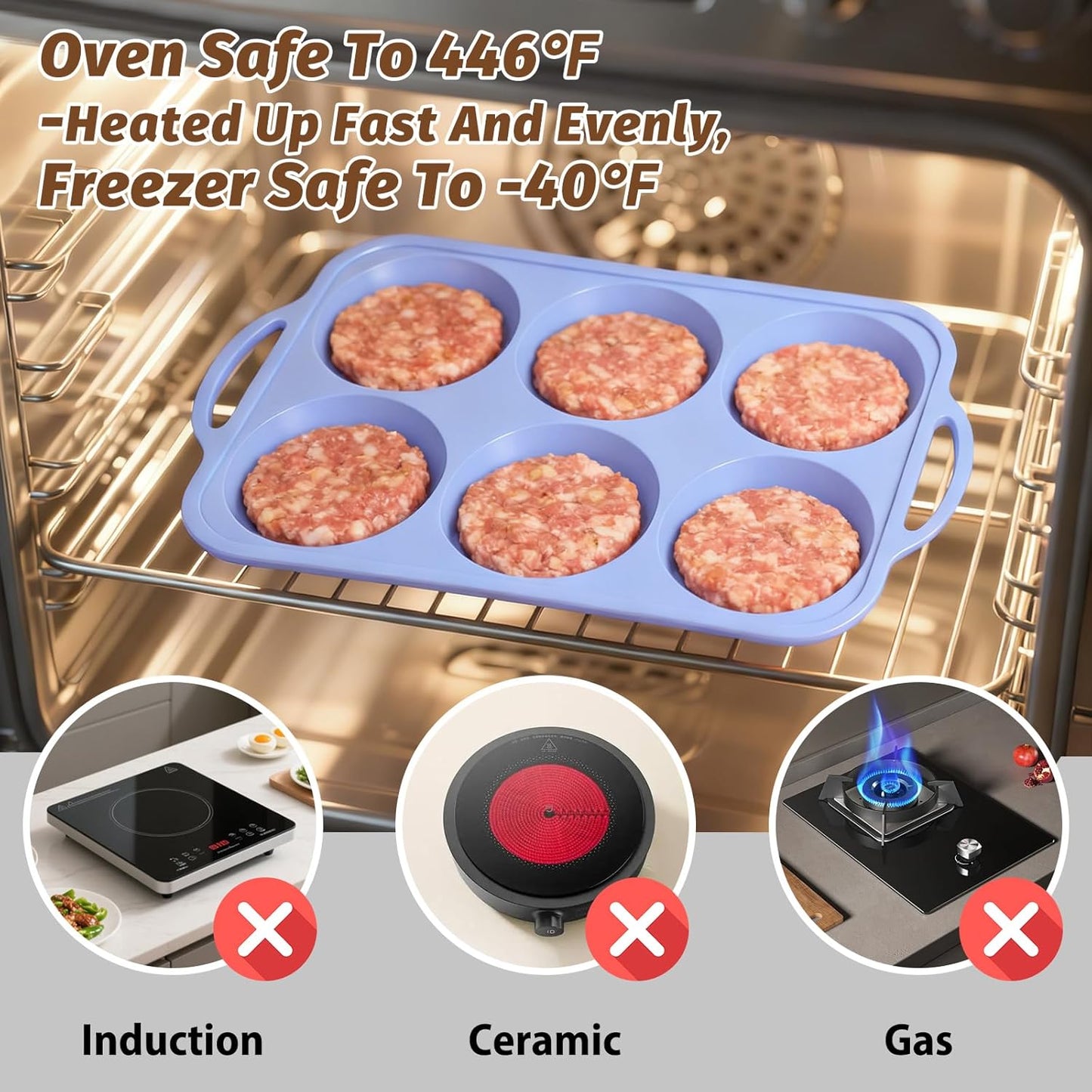 Silicone Egg Pan Oven: 2 Packs 4 Inch Silicone Pancake Pan 6 Cup with Handles - Nonstick Egg Griddle Mold for Baking Eggwich Breakfast Sandwiches Burgers - for Family Office-worker Homemade