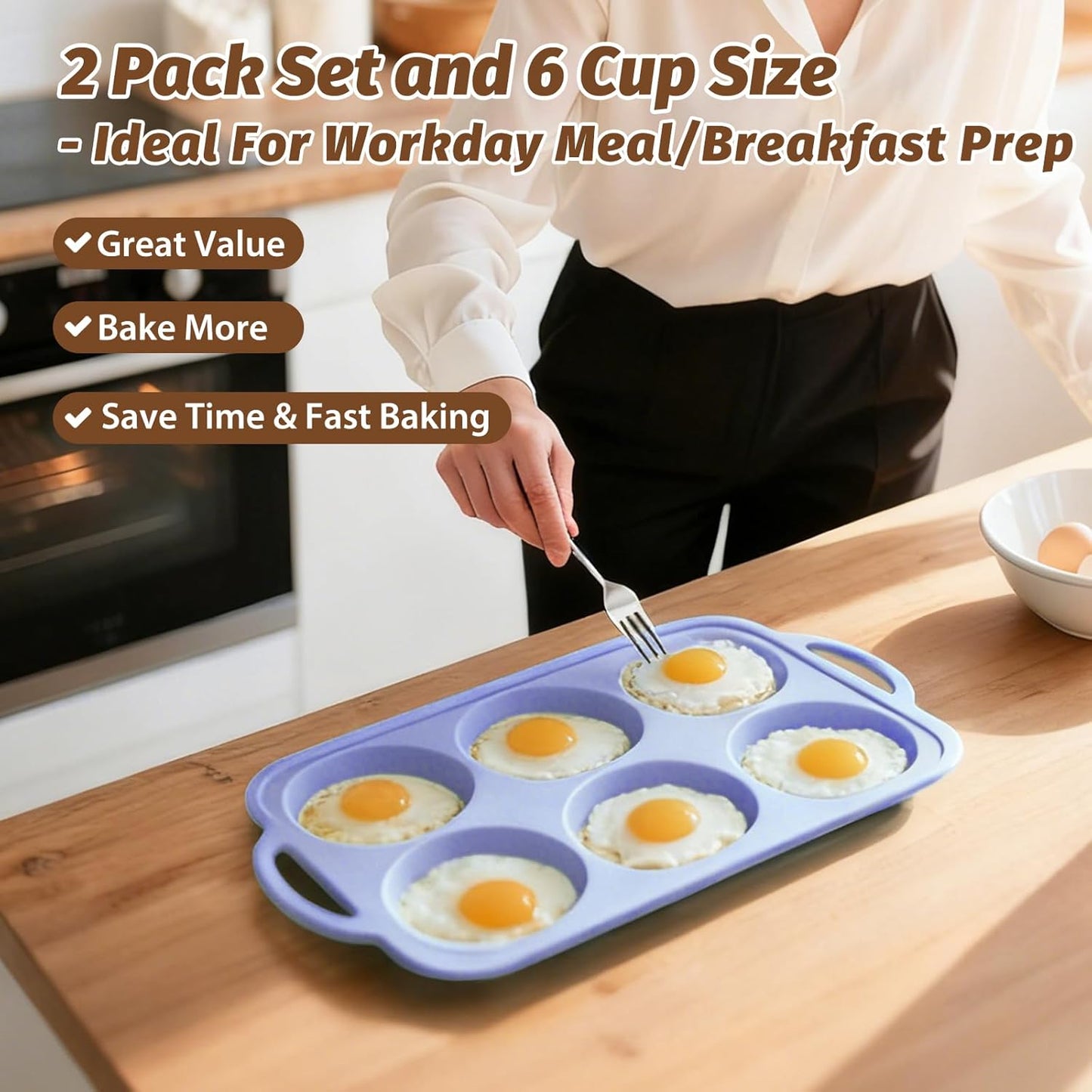 Silicone Egg Pan Oven: 2 Packs 4 Inch Silicone Pancake Pan 6 Cup with Handles - Nonstick Egg Griddle Mold for Baking Eggwich Breakfast Sandwiches Burgers - for Family Office-worker Homemade