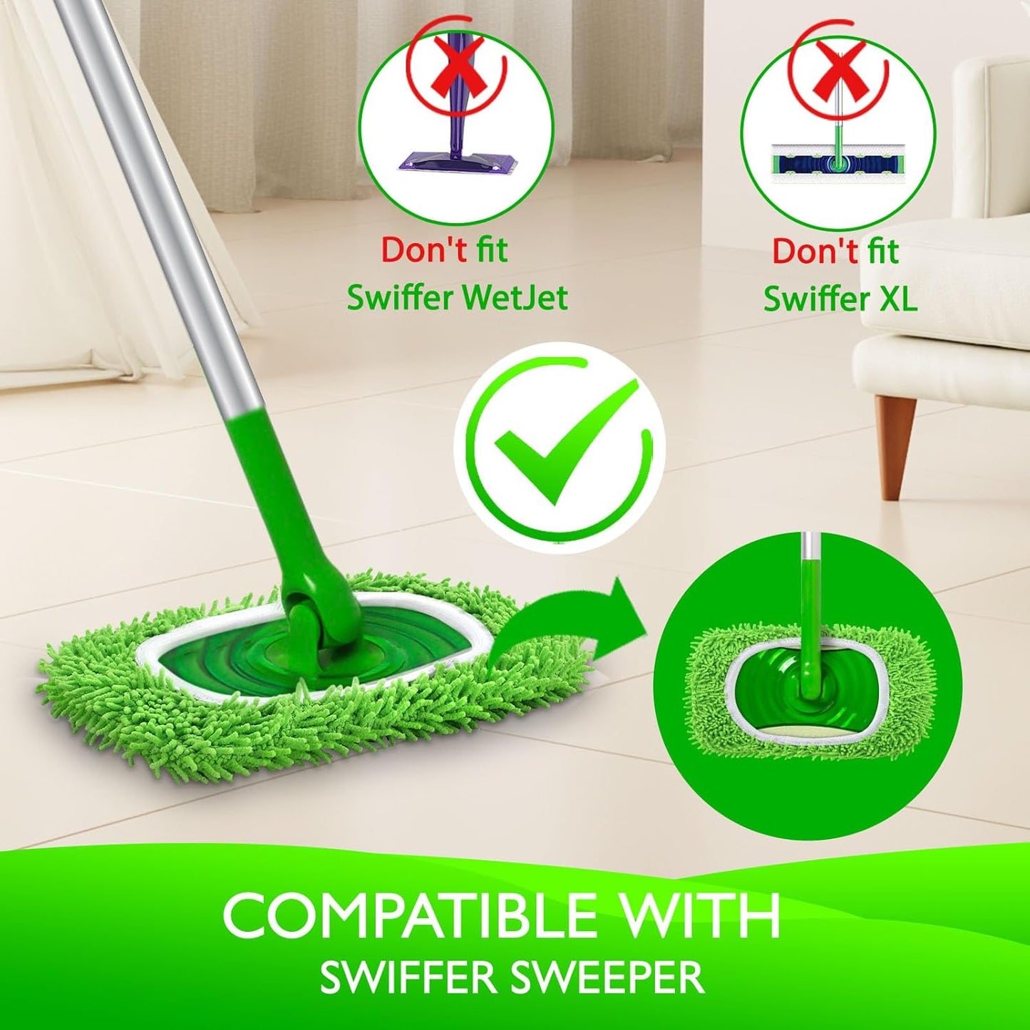 4 Pack Reusable Duster Refill for Swiffer Hand Duster & 6 Pack Reusable Microfiber Mop Pads for Swiffer Sweeper Mop