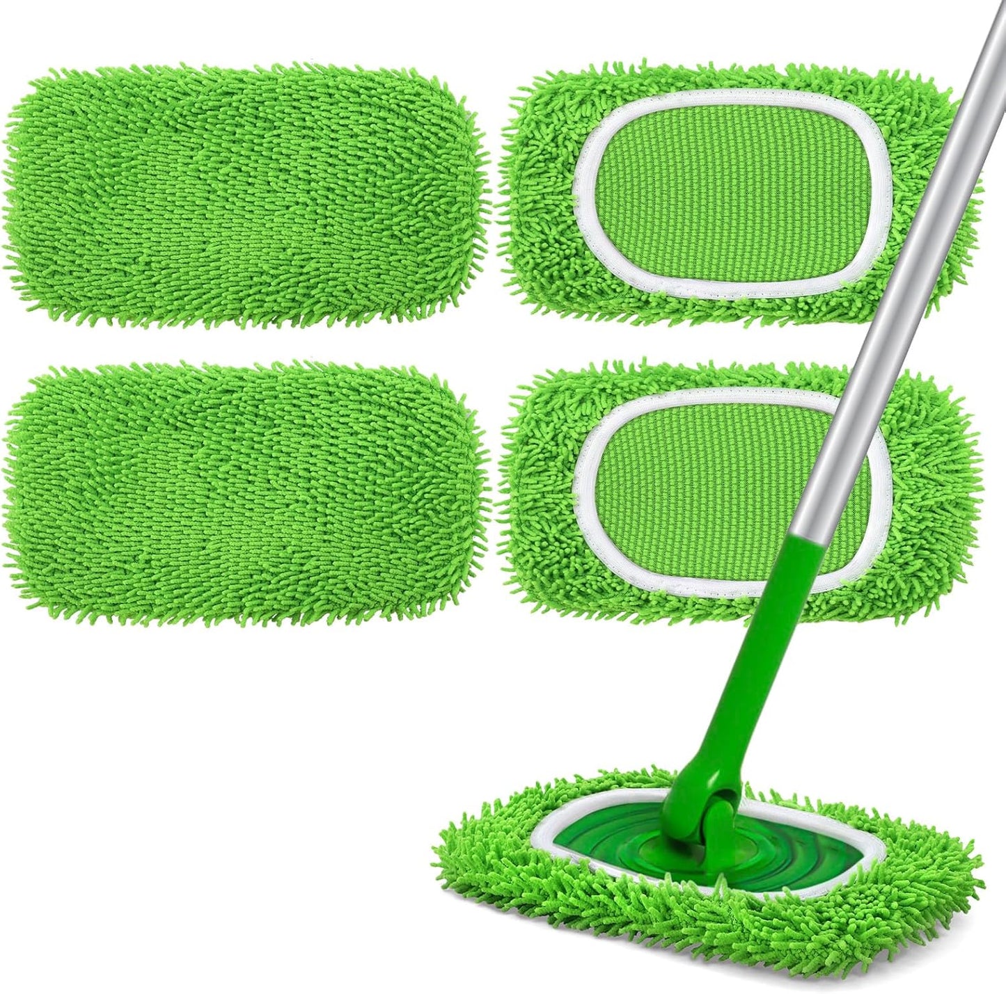 4+4 Reusable Microfiber Mop Pads Compatible with Swiffer Sweeper- Dry Sweeping Cloths & Wet Mopping Cloths - Washable Wet Pads Refill for Mopping Floors (Mop is not Included)