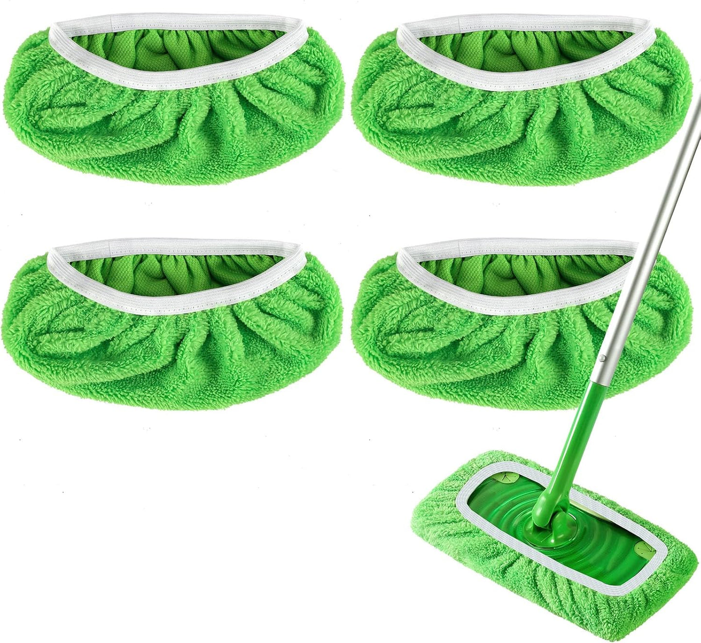 4+4 Reusable Microfiber Mop Pads Compatible with Swiffer Sweeper- Dry Sweeping Cloths & Wet Mopping Cloths - Washable Wet Pads Refill for Mopping Floors (Mop is not Included)
