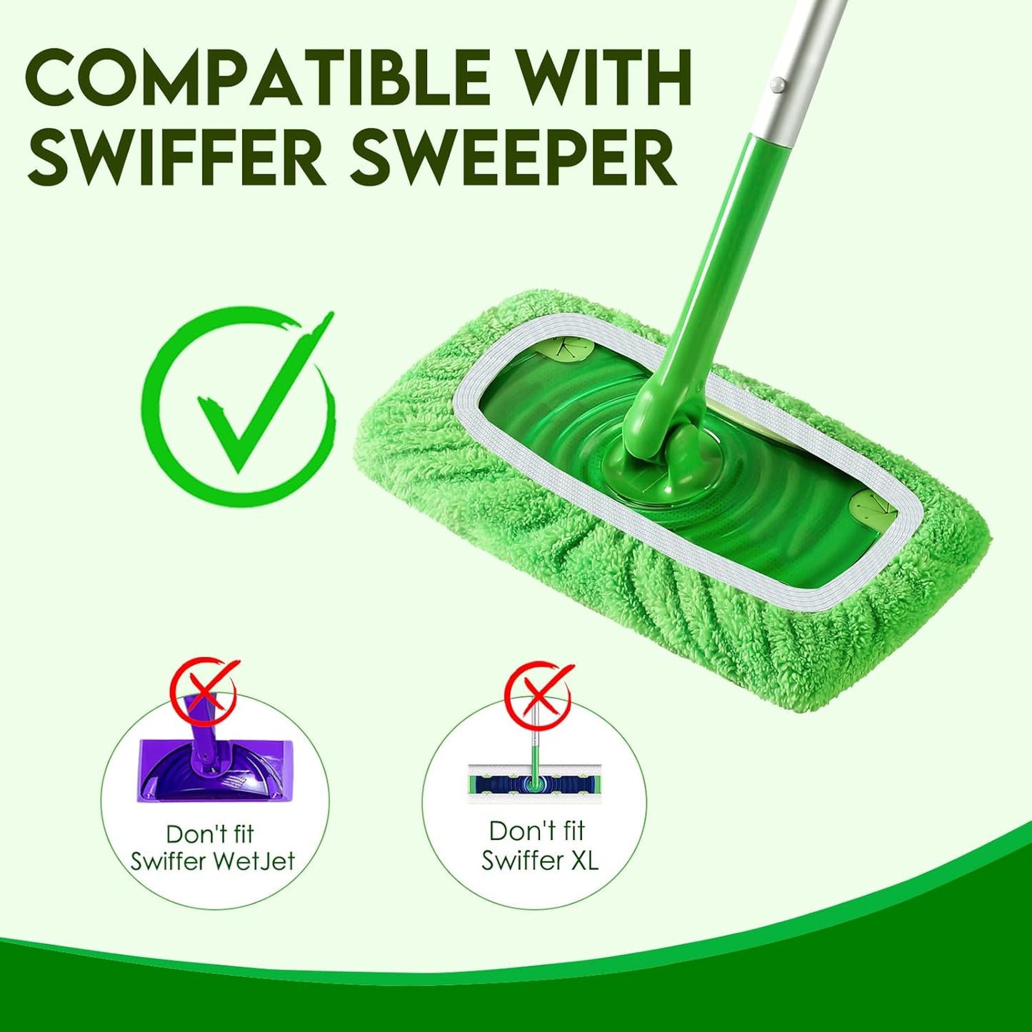 4+4 Reusable Microfiber Mop Pads Compatible with Swiffer Sweeper- Dry Sweeping Cloths & Wet Mopping Cloths - Washable Wet Pads Refill for Mopping Floors (Mop is not Included)