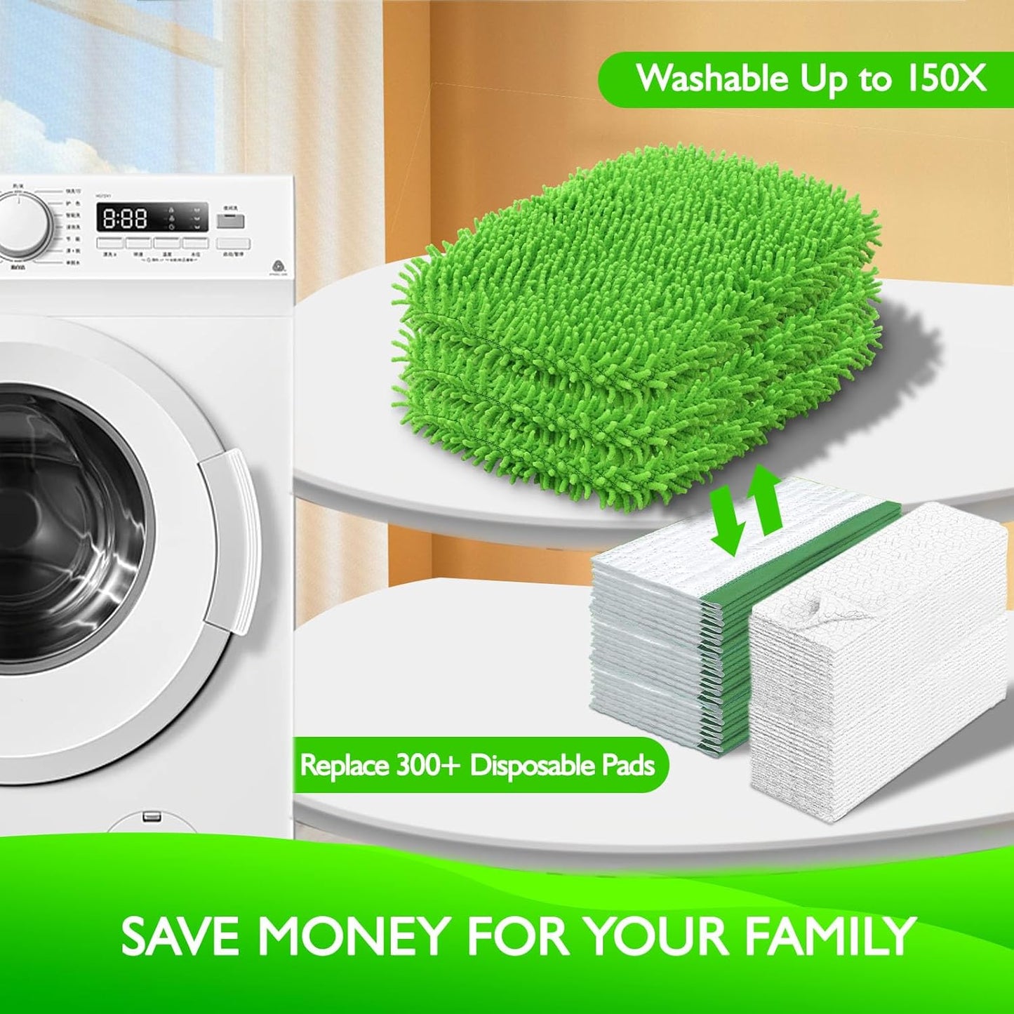 4+4 Reusable Microfiber Mop Pads Compatible with Swiffer Sweeper- Dry Sweeping Cloths & Wet Mopping Cloths - Washable Wet Pads Refill for Mopping Floors (Mop is not Included)