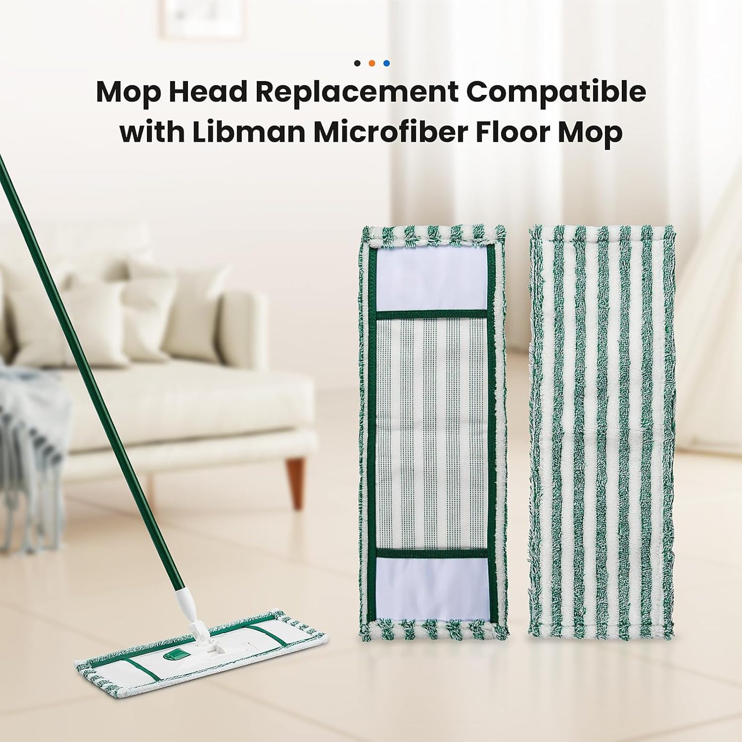 4 Pack Microfiber Mop Heads for Libman Microfiber Floor Mop, Mop Pads Refills for Libman Mop Head Replacement, Reusable & Washable Pads for Multi-Surface Floors, Wet & Dry Cleaning Pad