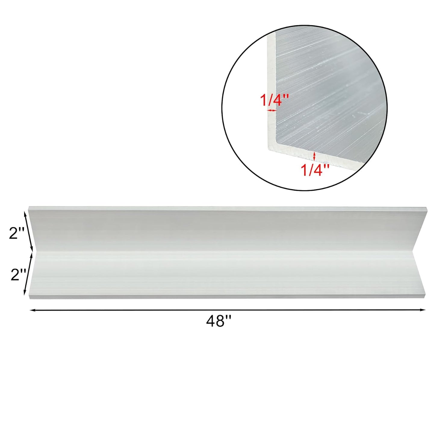 Xadnitu 1 Piece 2" x 2" x 1/4" Aluminum Angle 6061, Angled Aluminum Extrusion for DIY, Home Improvement and Construction, 48" Length